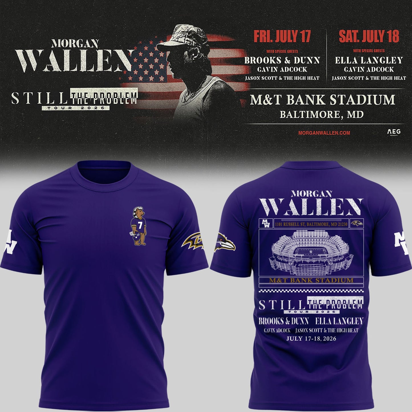 Special New Edition Baltimore Ravens x Morgan Wallen T-shirt 2026