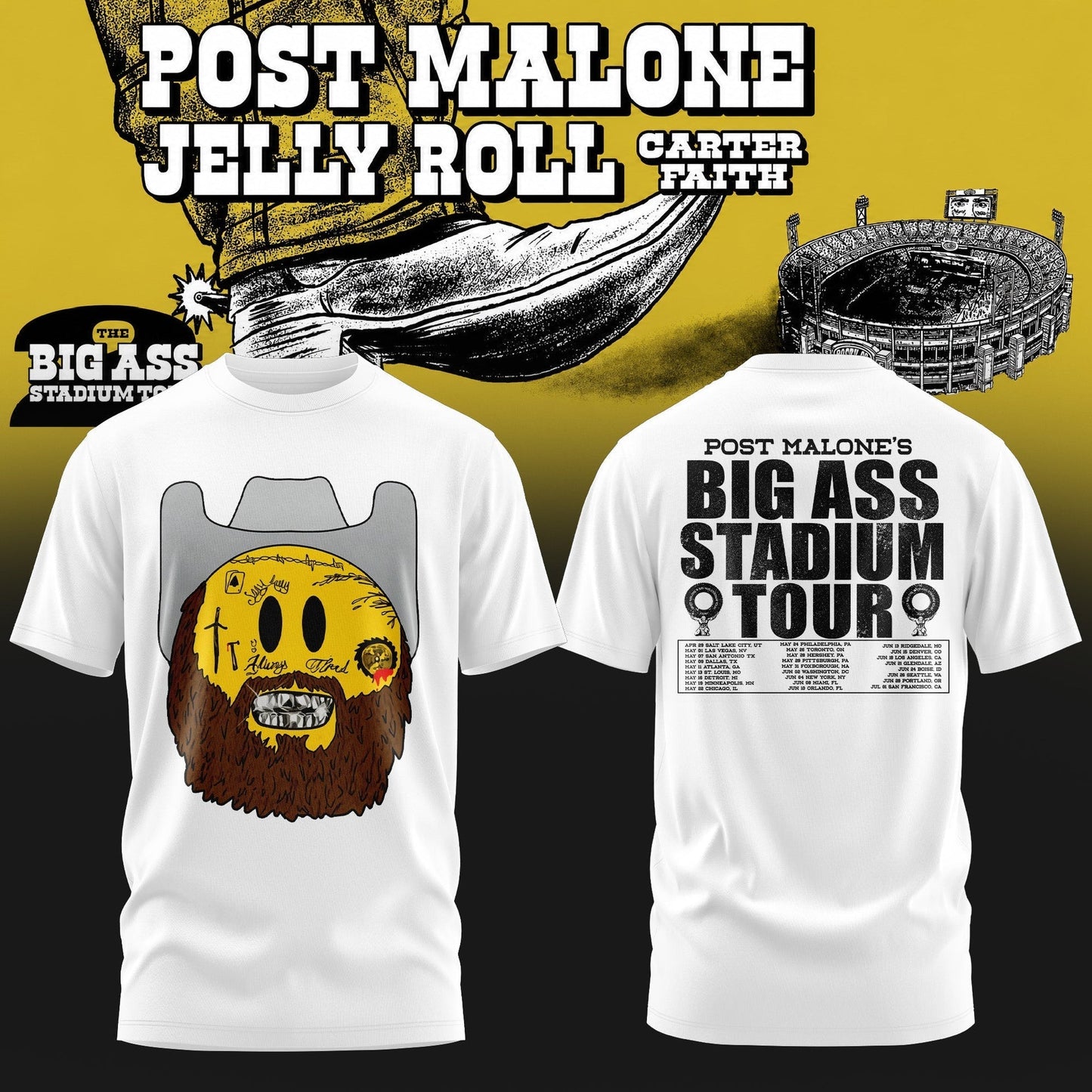 Post Malone The Big Ass Stadium Tour 2026 tshirt