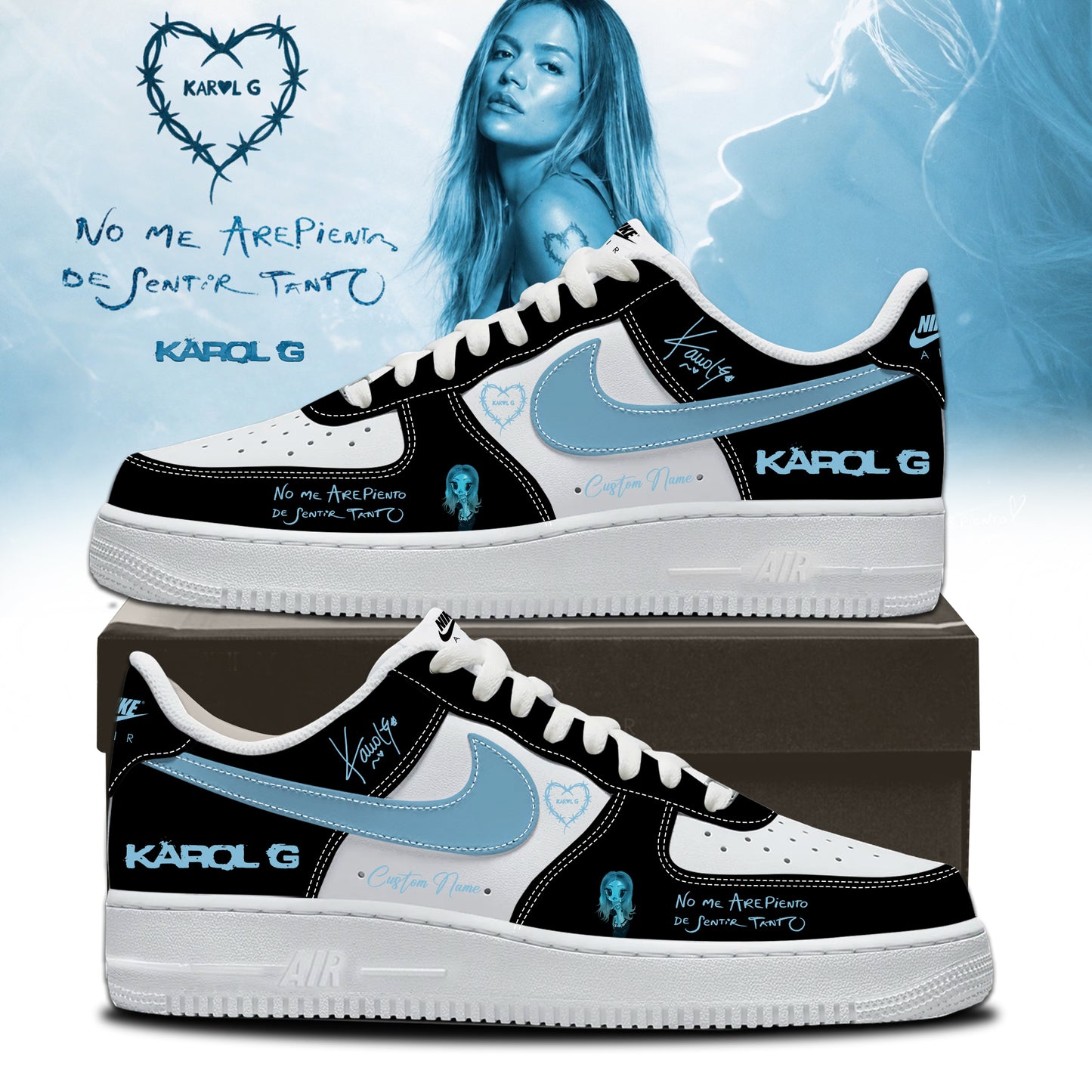 _Karol G “ NO ME ARREPIENTO DE SENTIR TANTO ” 🩵 Signature Limited Edition – Shoes