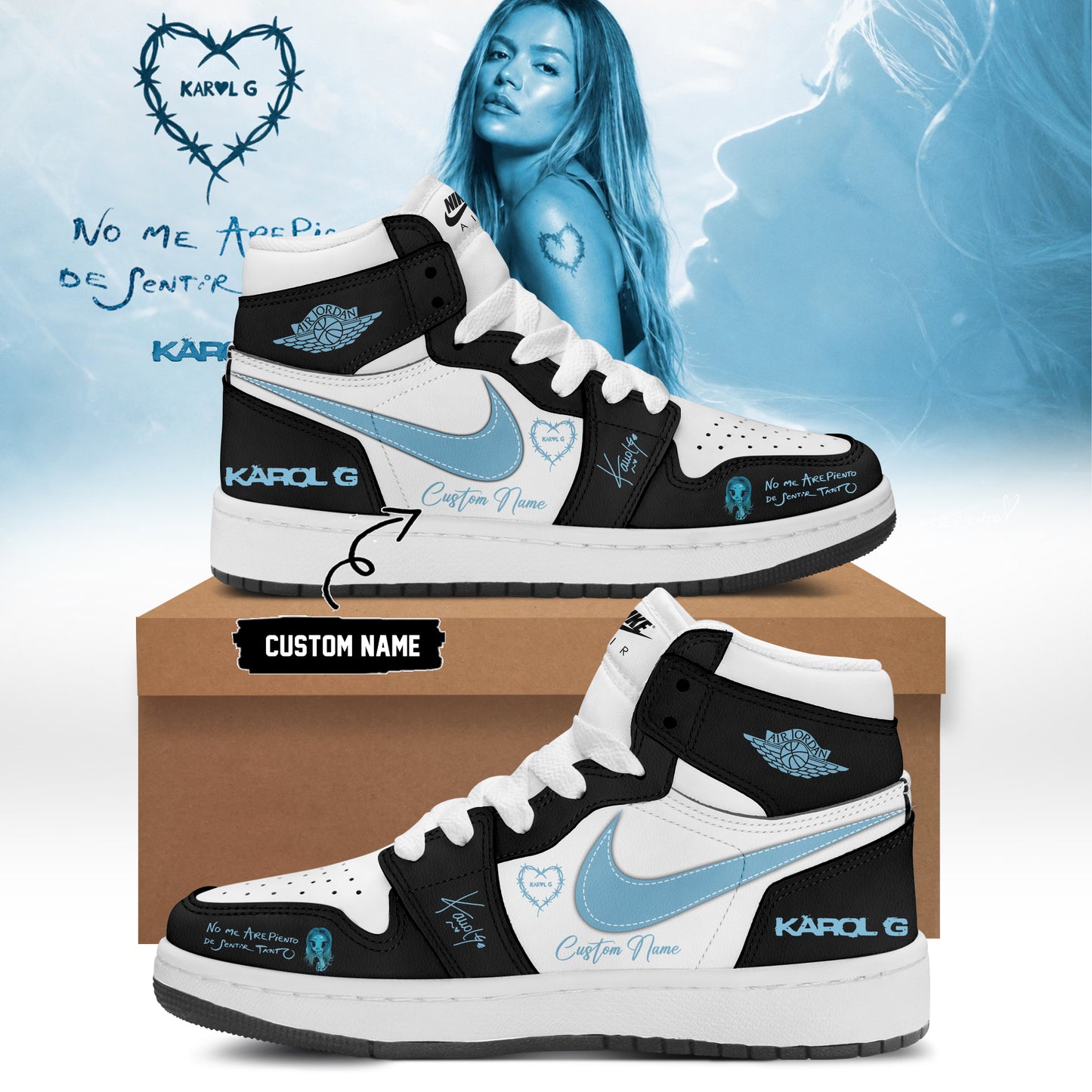 _Karol G “ NO ME ARREPIENTO DE SENTIR TANTO ” 🩵 Signature Limited Edition – Shoes 1