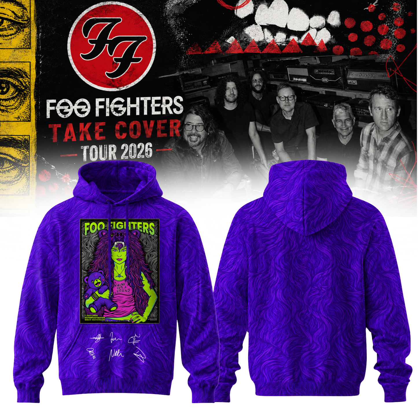 ,Foo Fighters ”Take Cover Tour 2026” Signature Limited Edition – Hoodie