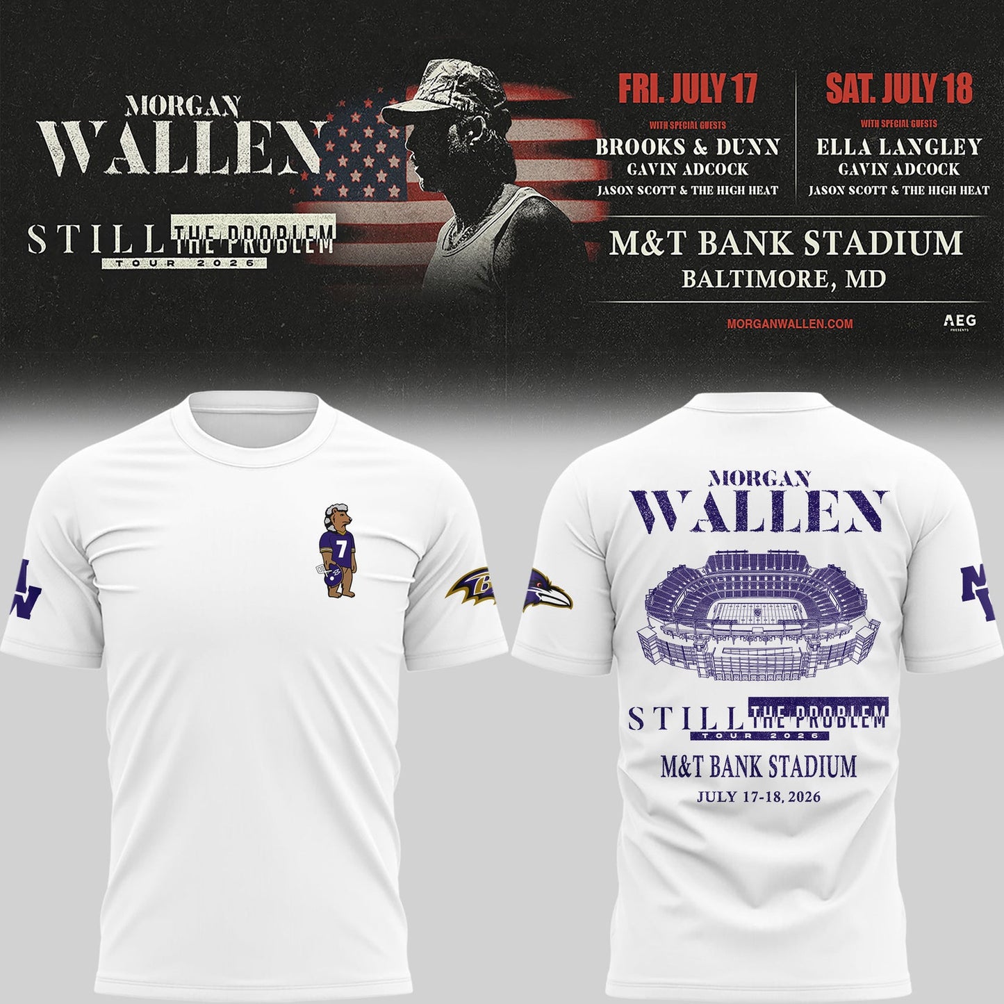 1.Special New Edition Baltimore Ravens x Morgan Wallen White T-shirt 2026