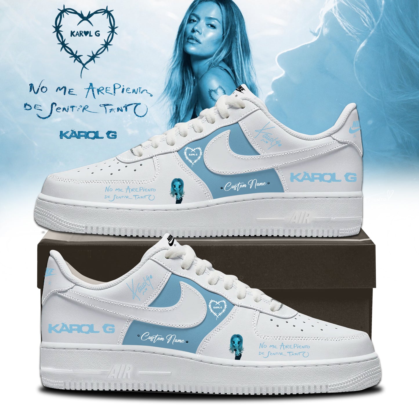_Karol G “ NO ME ARREPIENTO DE SENTIR TANTO ” 🩵 Signature Limited Edition – Shoes