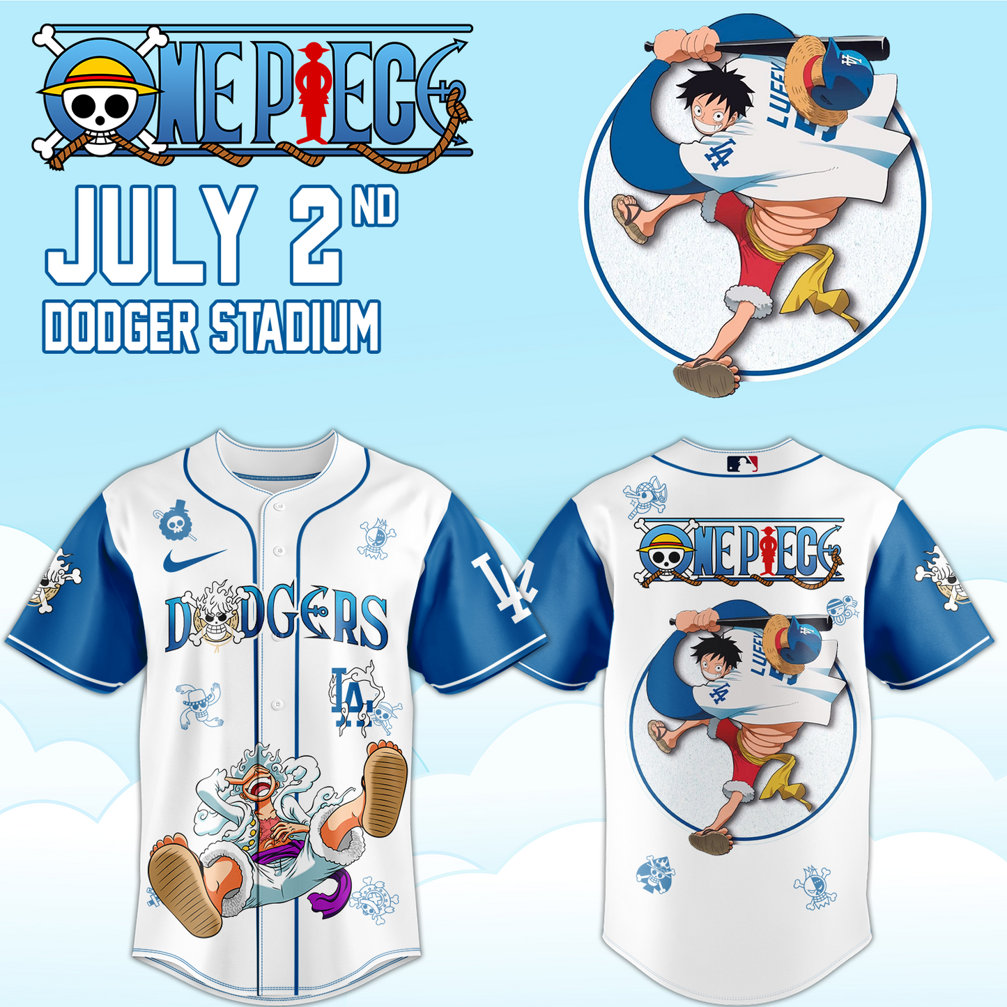 ,.ONE PIECE Night with the Los Angeles Dogger 2026 Jersey 2