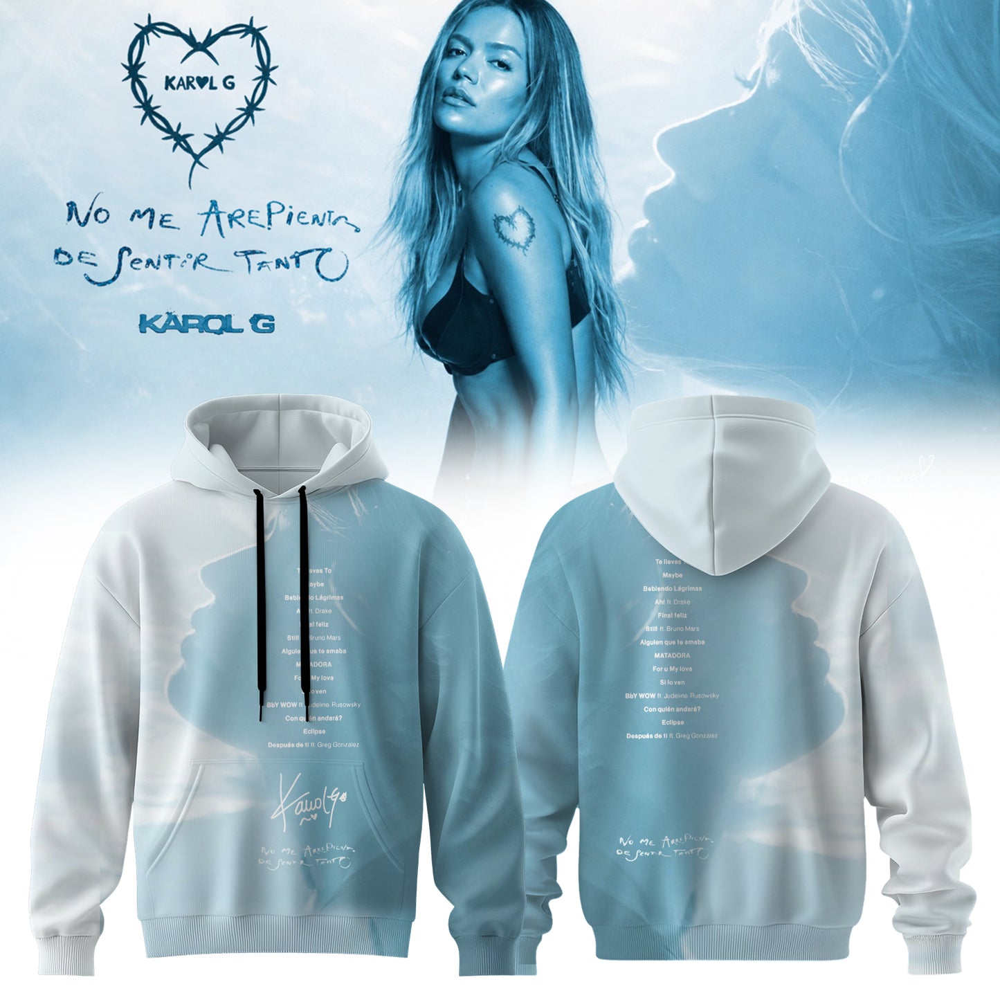 _,Karol G “ NO ME ARREPIENTO DE SENTIR TANTO ” 🩵 Signature Limited Edition – Hoodie