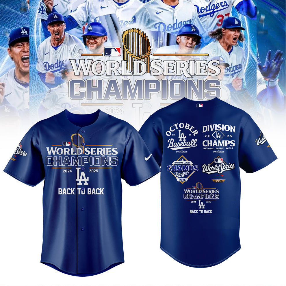 Back To Back - LA Dodgers 2025 World Series Champions Baseball Jersey - Blue - Unisex