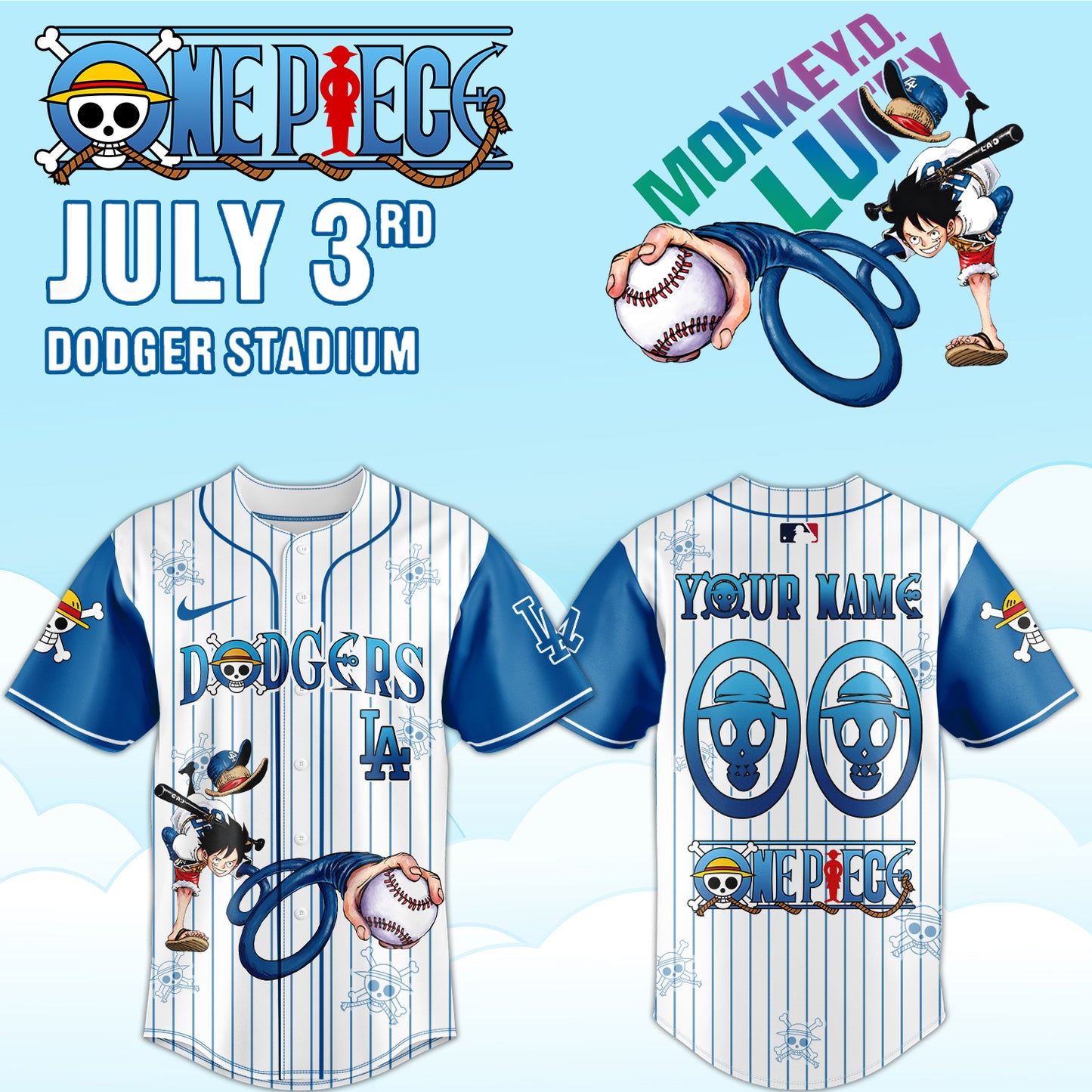 .ONE PIECE Night with the Los Angeles Dogger 2025 Jersey (Custom Name & Number)