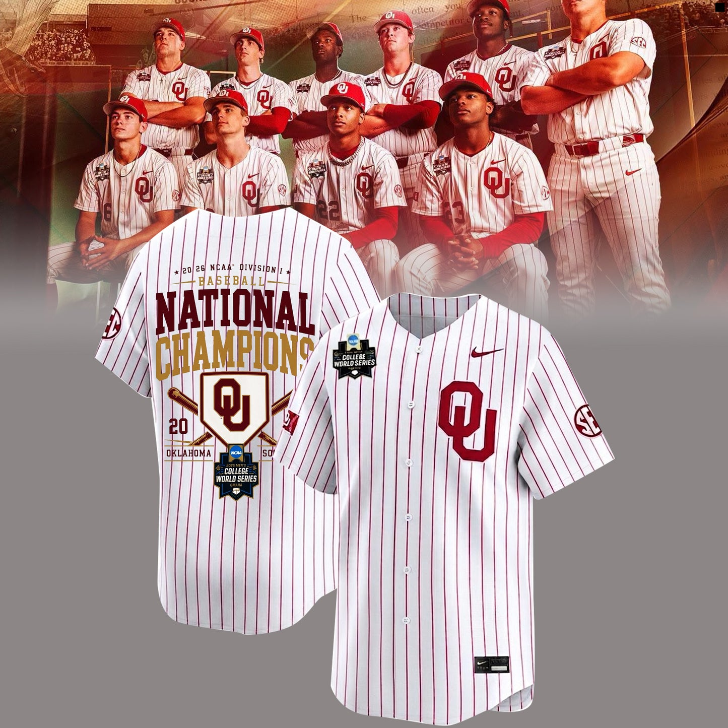 Limited Edition Oklahoma Baseball 2026 National Champions Baseball Jersey