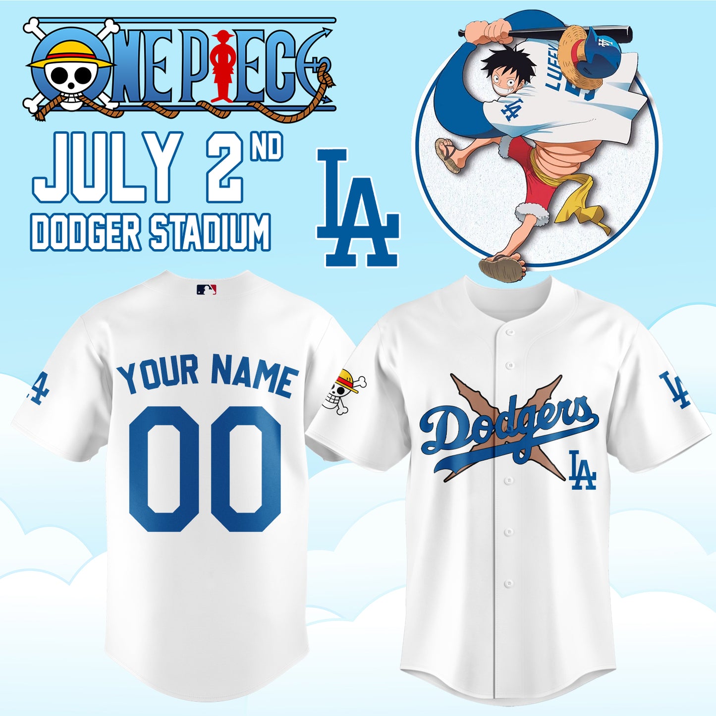 ,.ONE PIECE Night with the Los Angeles Dogger 2026 Jersey 1 (Custom Name & Number)