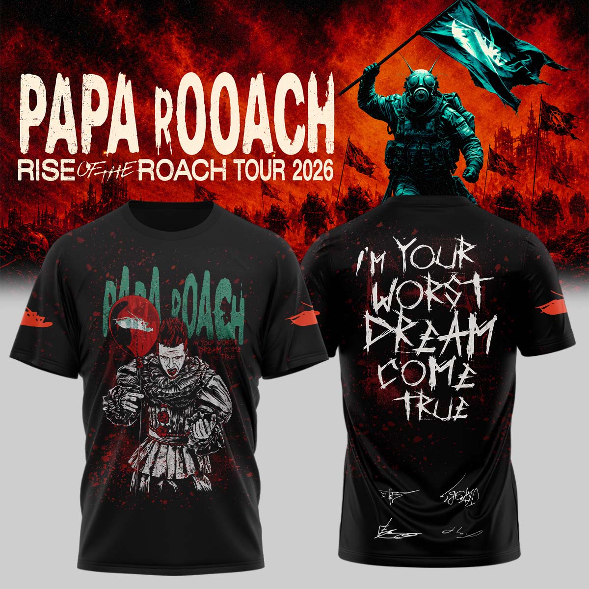 Papa Roach “Rise of the Roach World Tour 2026” Signature Limited Edition – Tshirt 2