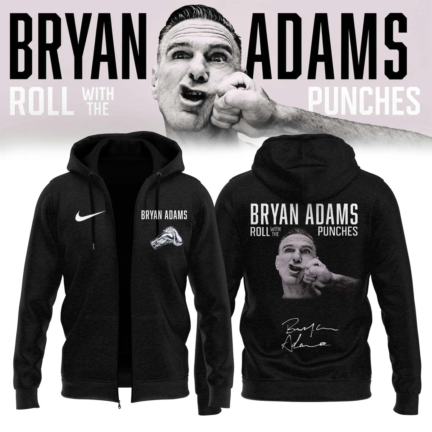 ,Bryan Adams “Roll With The Punches” Tour 2026 Limited Edition Signature – Zip Hoodie