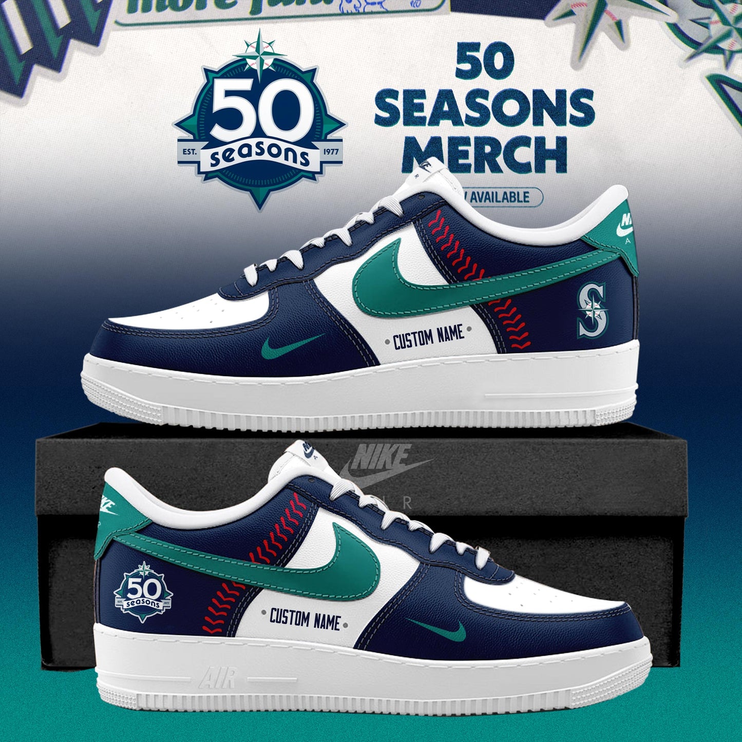 Seattle Mariners 50 Seasons Celebration Special Edition AF1 Sneaker