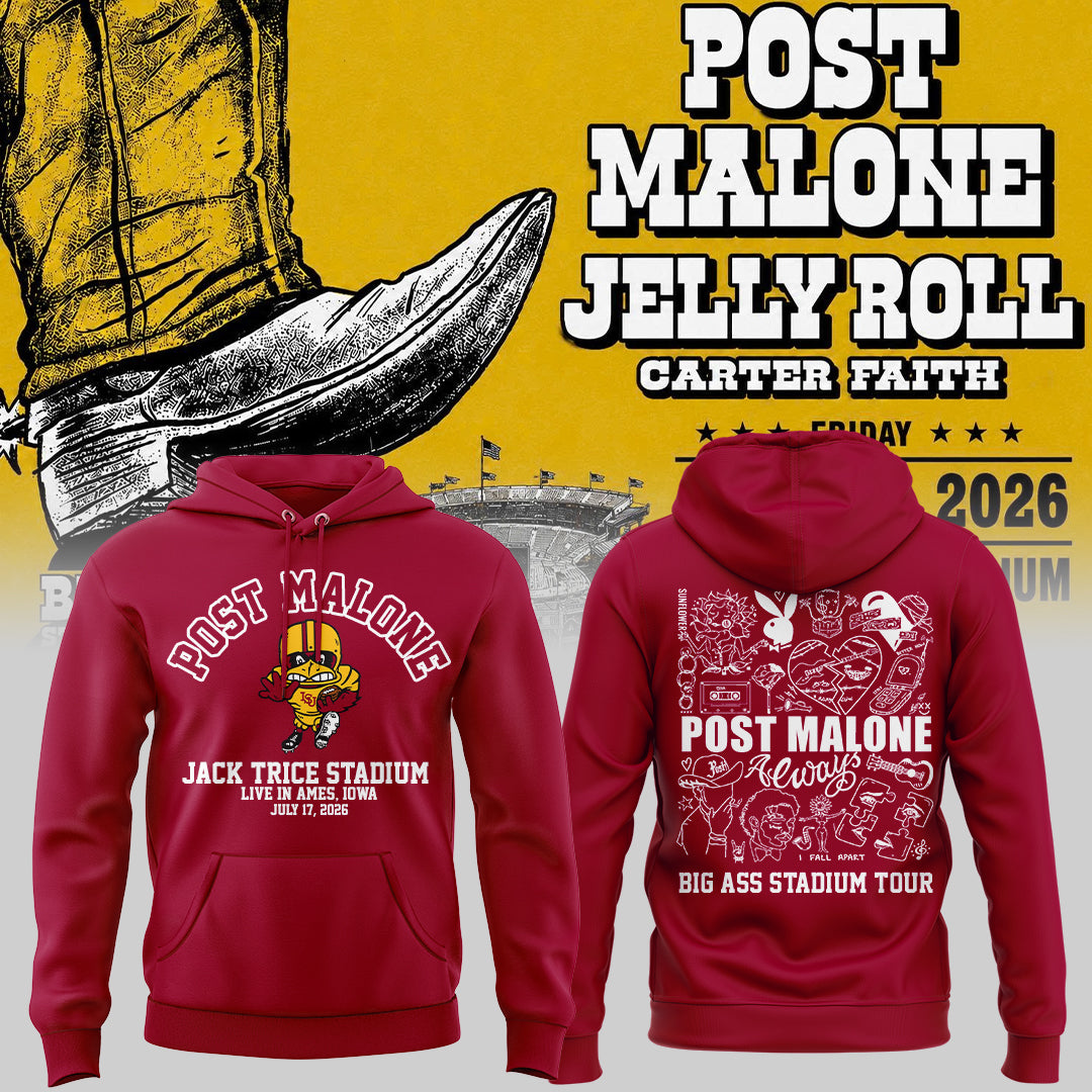 Post Malone x Iowa State Cyclones - Limited Edition Big Ass Stadium Tour At Jack Trice Stadium Hoodie 1