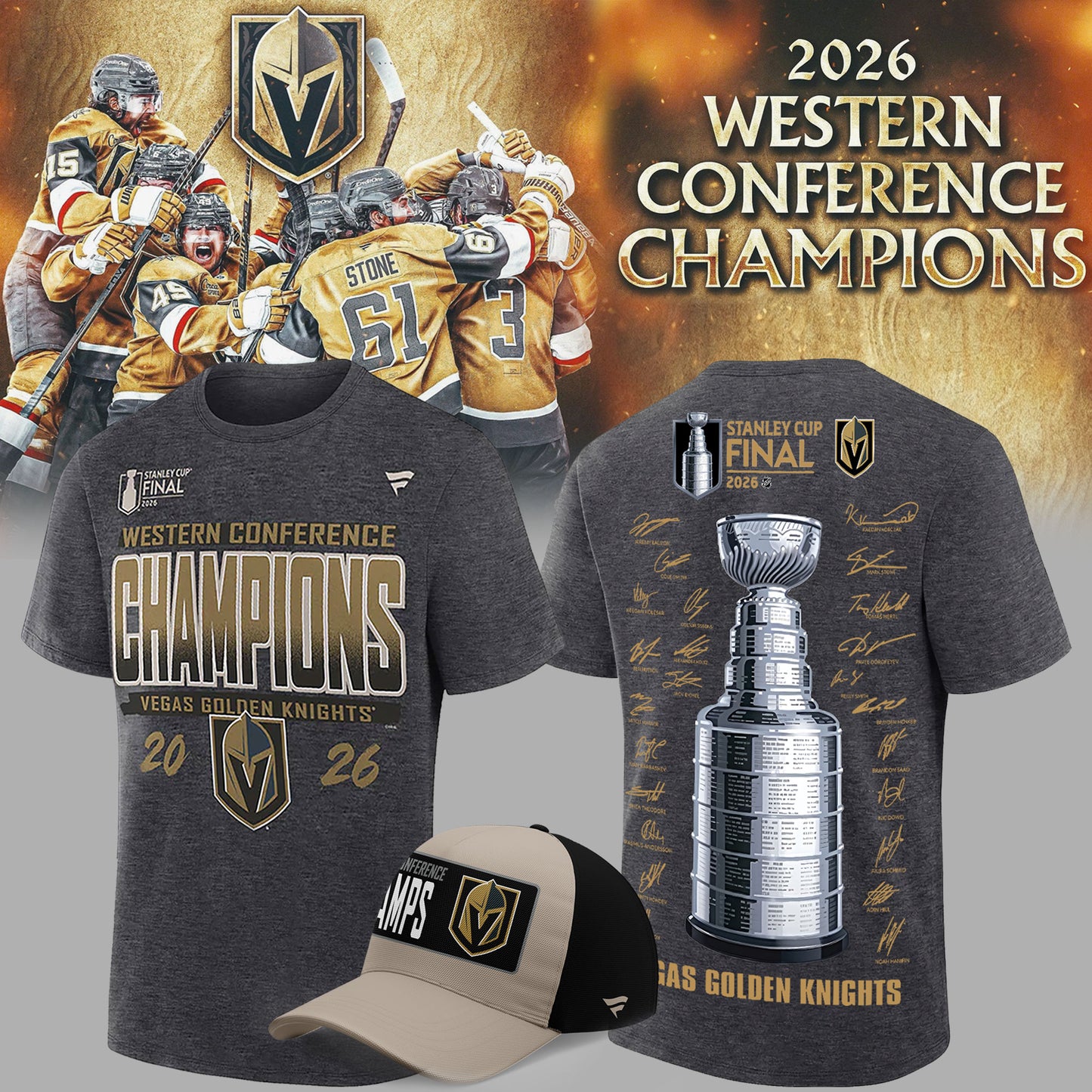 Vegas Golden Knights Fanatics 2026 Western Conference Champions Locker Room T-Shirt - Heather Charcoal