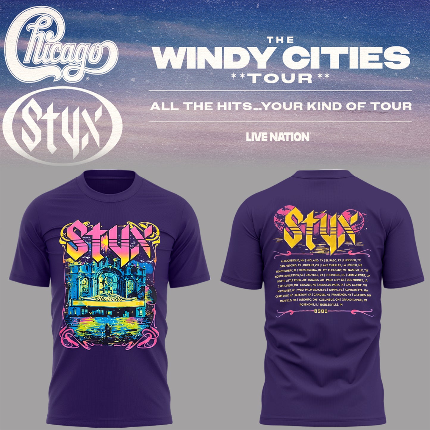 STYX - Limited Edition The Windy Cities Tour – All The Hits… Your Kind of Tour T-Shirt 3