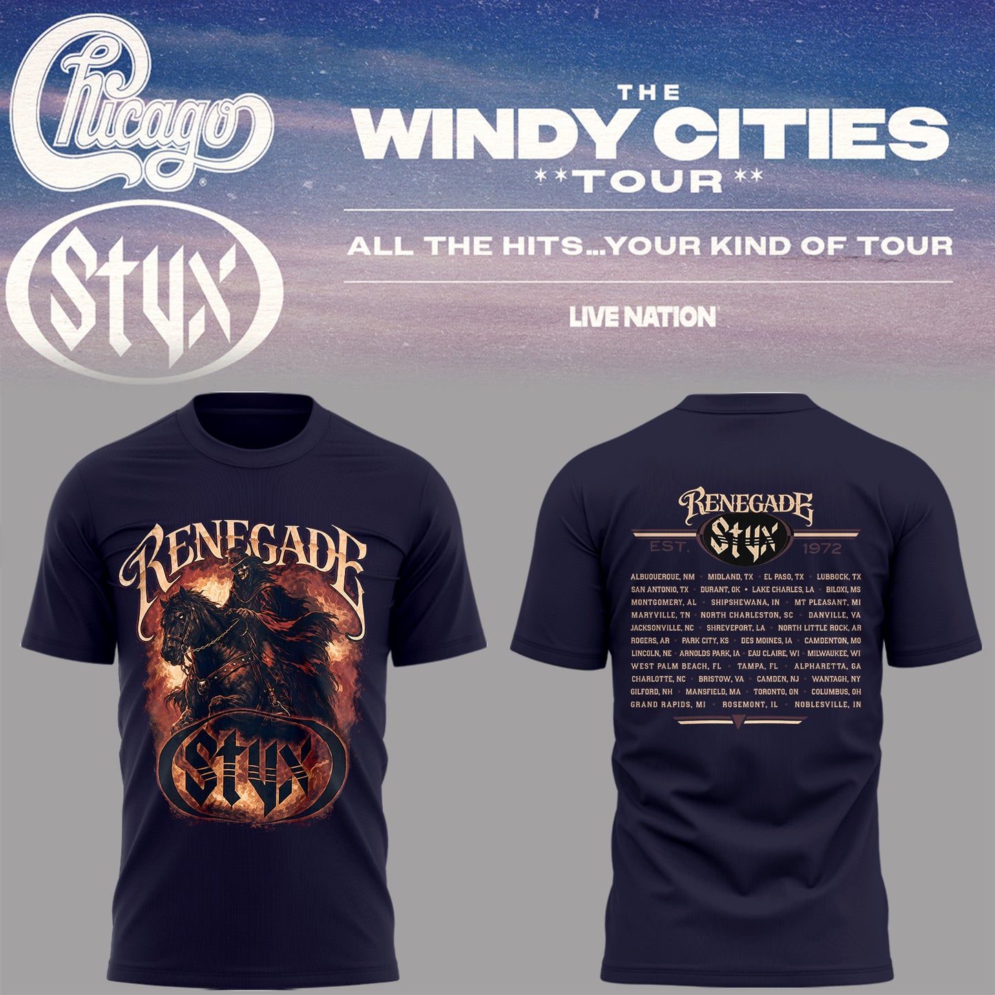 STYX - Limited Edition The Windy Cities Tour – All The Hits… Your Kind of Tour T-Shirt 4
