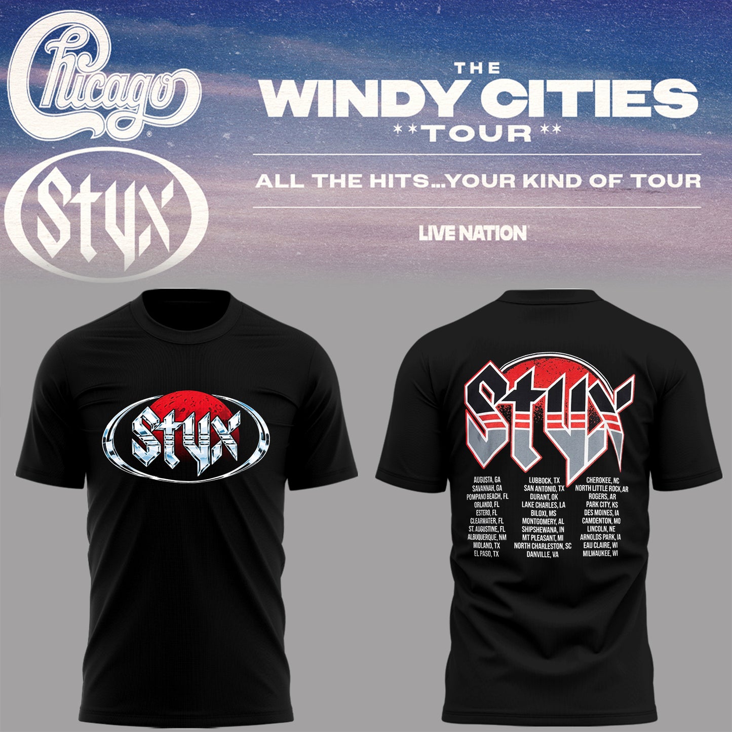 STYX - Limited Edition The Windy Cities Tour – All The Hits… Your Kind of Tour T-Shirt