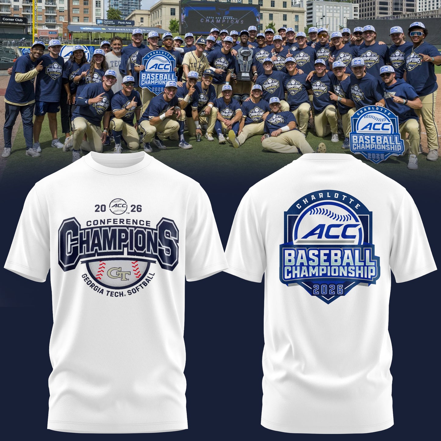 Georgia Tech Yellow Jackets Baseball ACC Tournament Champions Tee