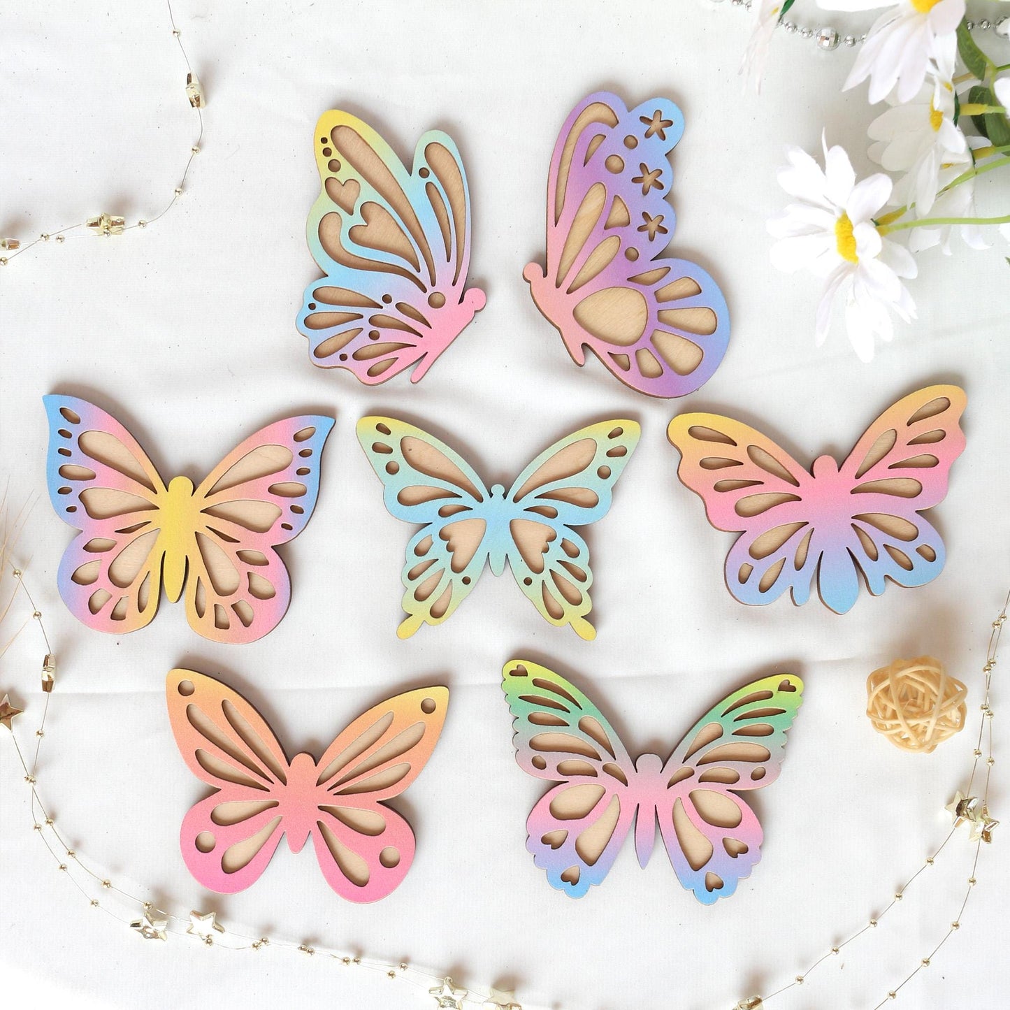 Wooden Wall Butterflies Décor for Kids Room (7pack) Natural Plywood, Boho Nursery Wall Art, Woodland Baby Shower Gift