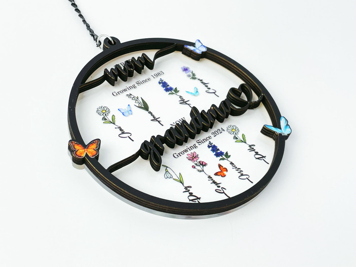 First Mom Now Grandma Suncatcher Decor Home,Personalized Flower Birth Month,Grandma Gift With Kids Name,Grandma's Garden Gift,Mother's Day.