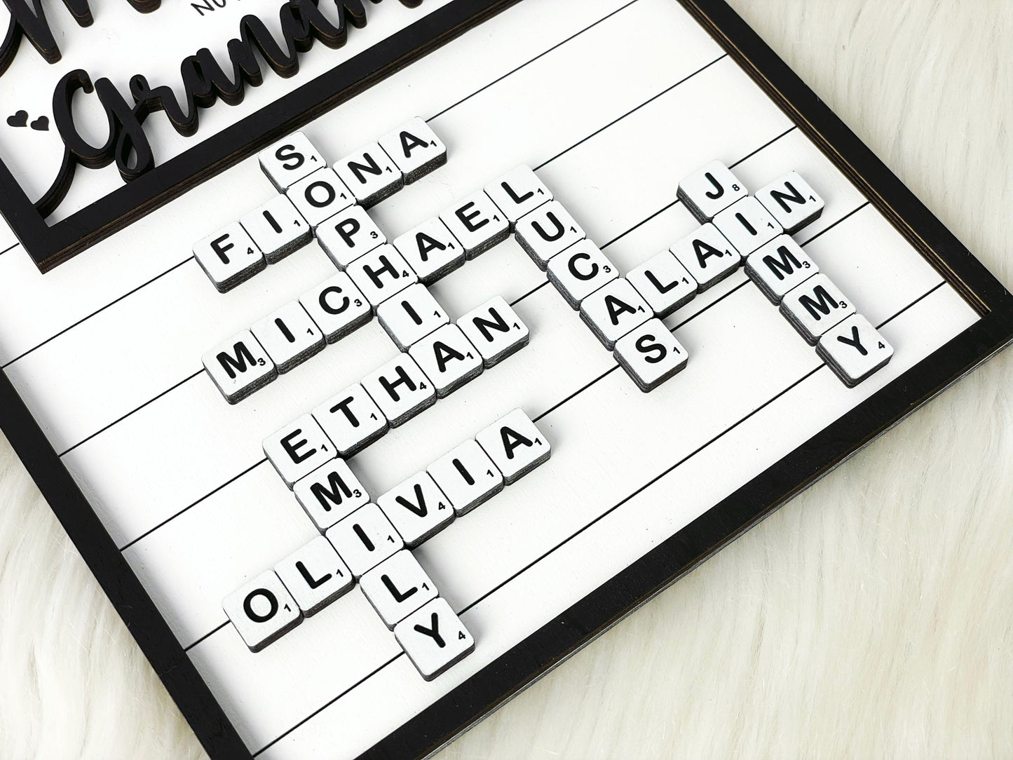 Grandma Scrabble Letters Sign with Kids Name, Custom Grandma Crosswords Mothers Day Gift, Gift for Mom, Nana Gift, Grandkids Name Keepsake,