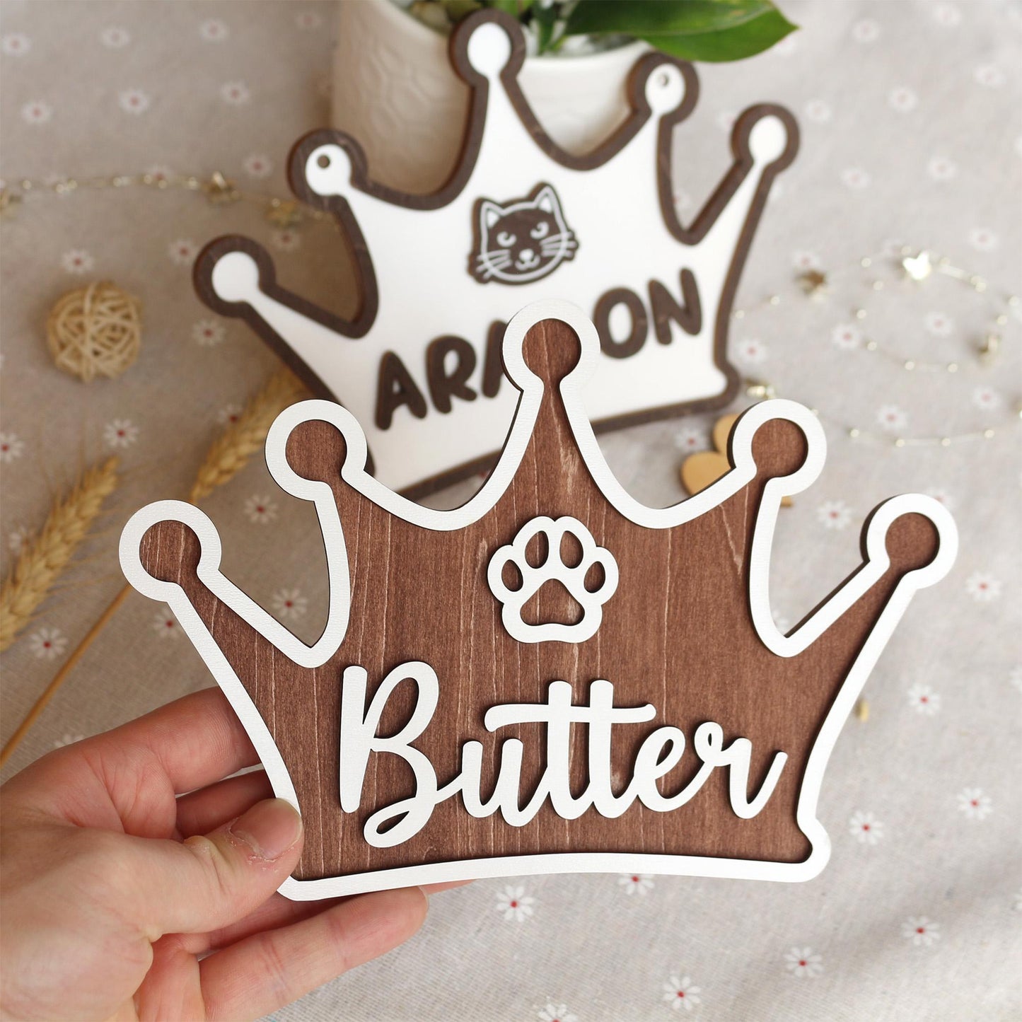 Wooden Dog Name Sign Personalized Pet Name Plaque for Pet House, Room, Crate, Kennel, or Feeding Area Cat Name Tag Dog House Sign