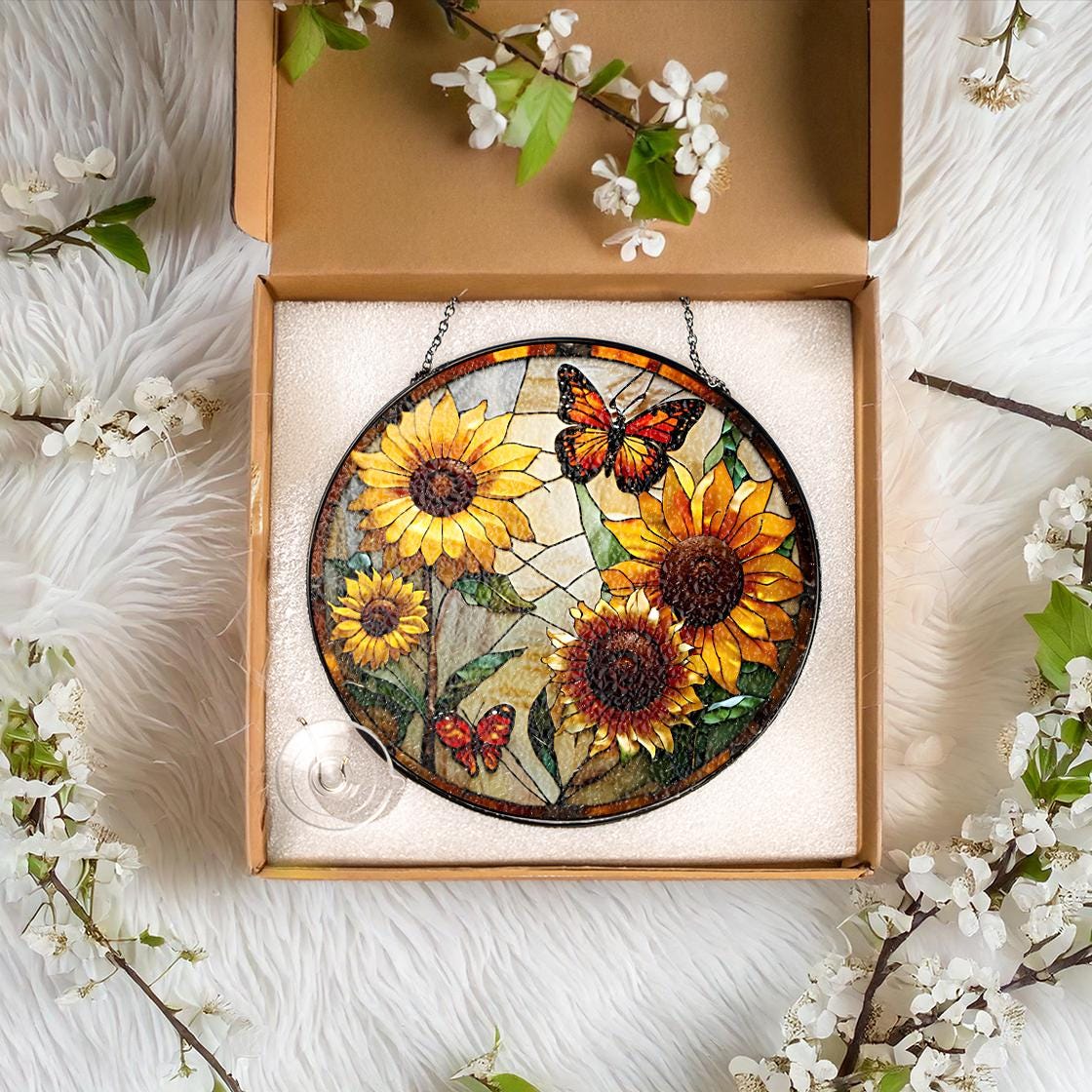 Monarch Butterfly Stained Glass Suncatcher Home Decor,Flowers Stained Glass Window Hanging,Butterfly Decor,Mother's Day Gift,Garden Lovers