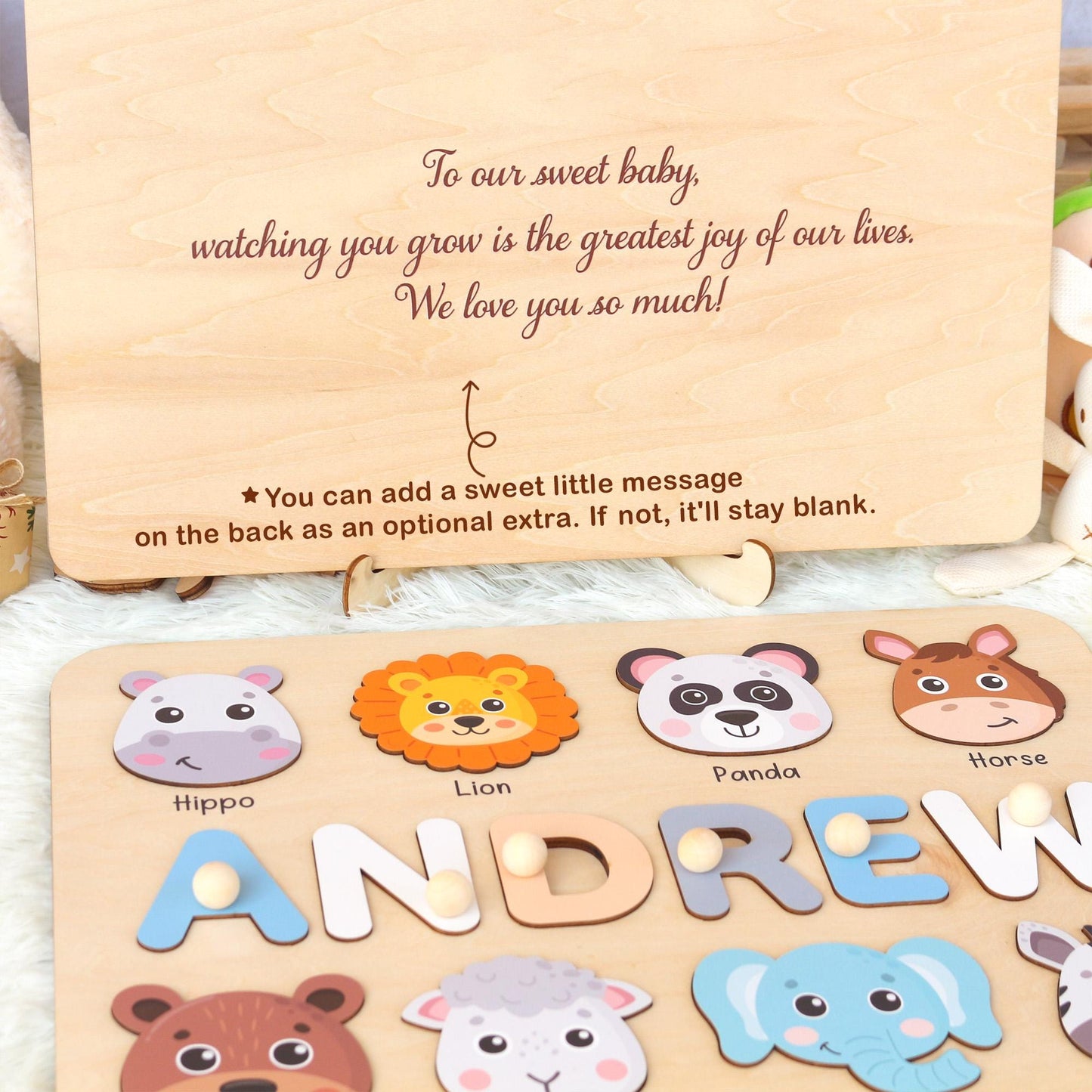 Personalized Name Puzzle With Animals | New Baby Gifts | First Christmas Gifts | 1st Birthday Gifts | Montessori Toys | Baby Shower Gifts