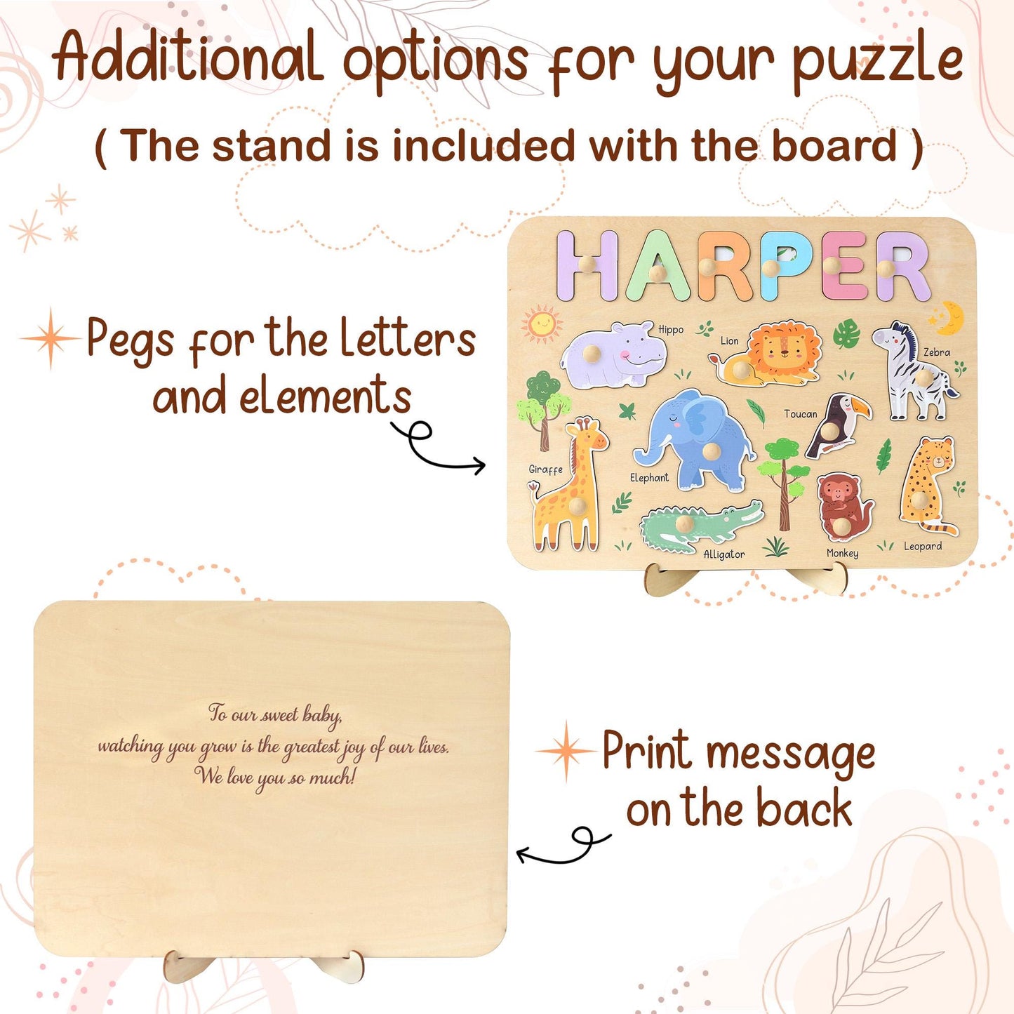 Personalized Safari Name Puzzle | New Baby Gifts | First Christmas Gifts | 1st Birthday Gifts | Montessori Toys | Baby Shower Gifts