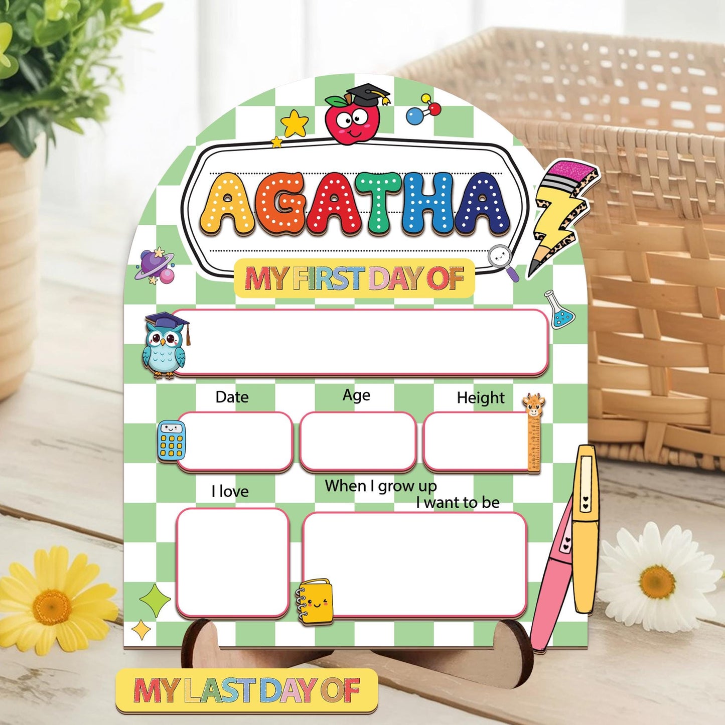 Personalized First Day Of School Sign, Back to School Sign, Kindergarten 1st Day Of School Sign, Pre K First & Last Day Of School Sign