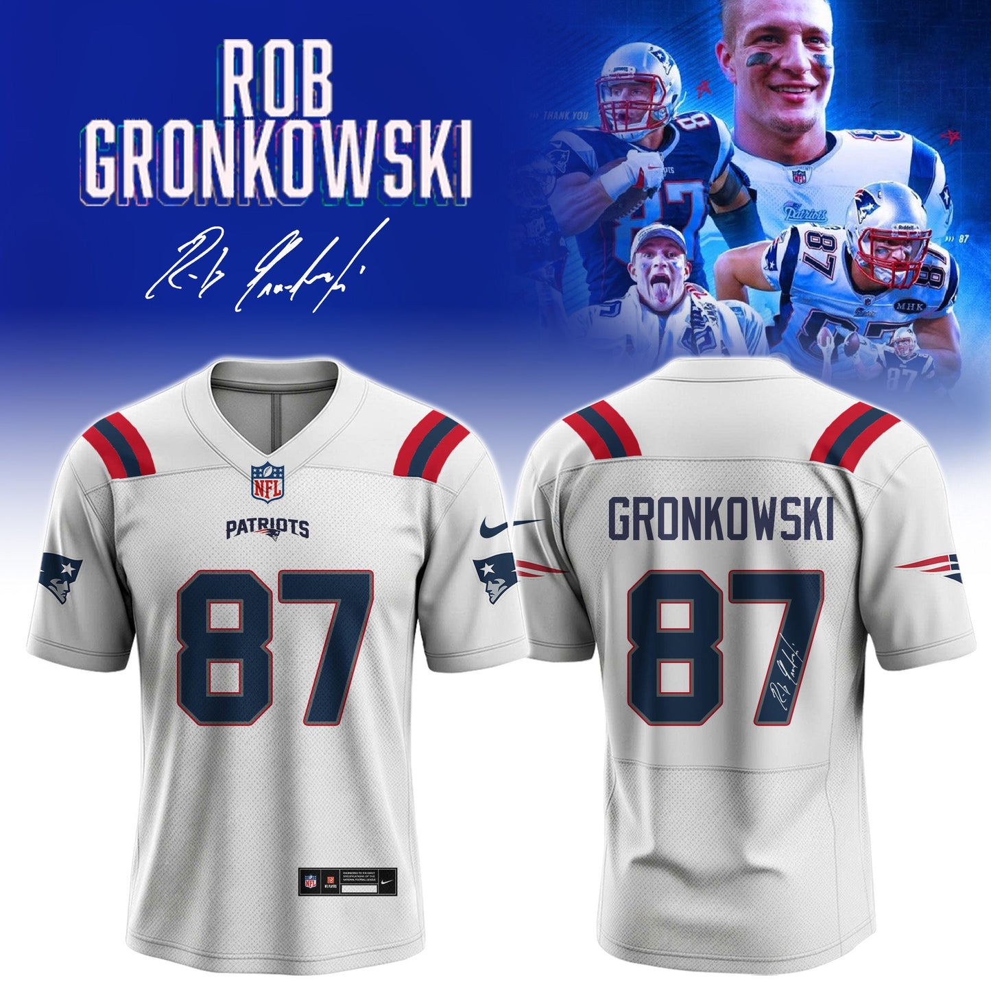 Rob Gronkowski Official Signed Jersey Patriots Away Legend