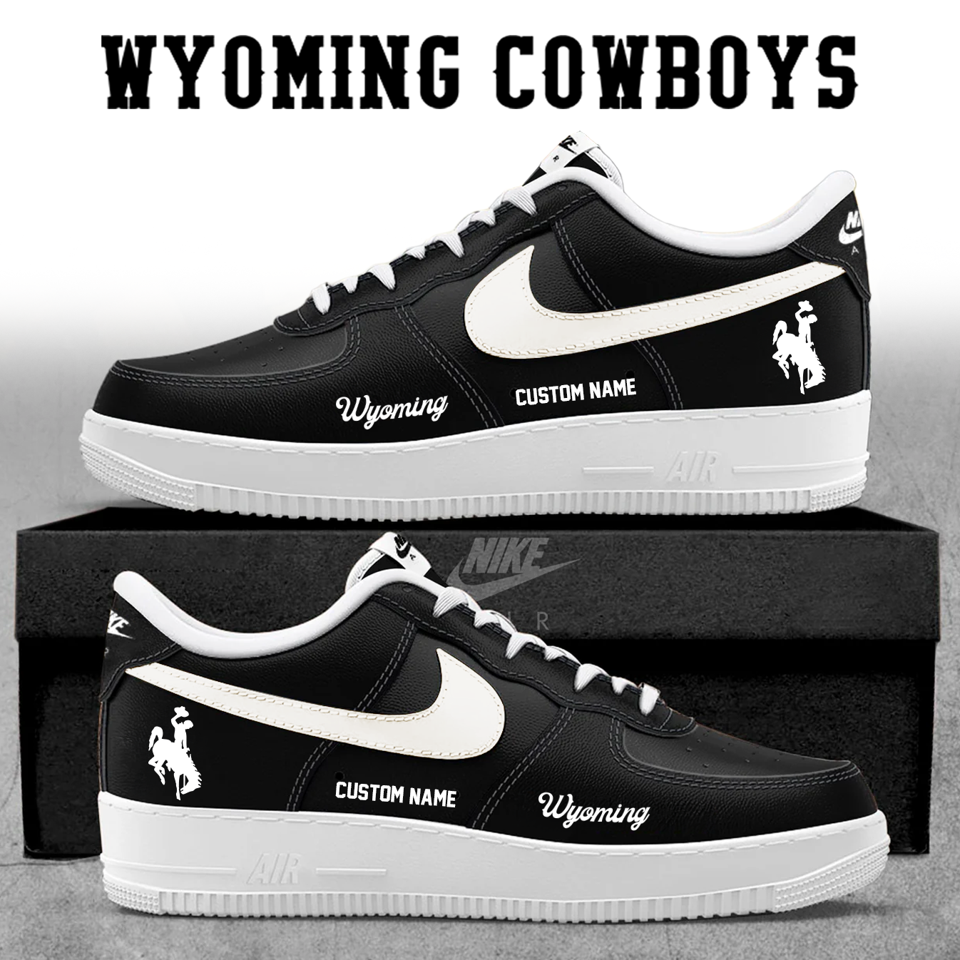 2025 Wyoming Cowboys Dark Mode Black Shoes
