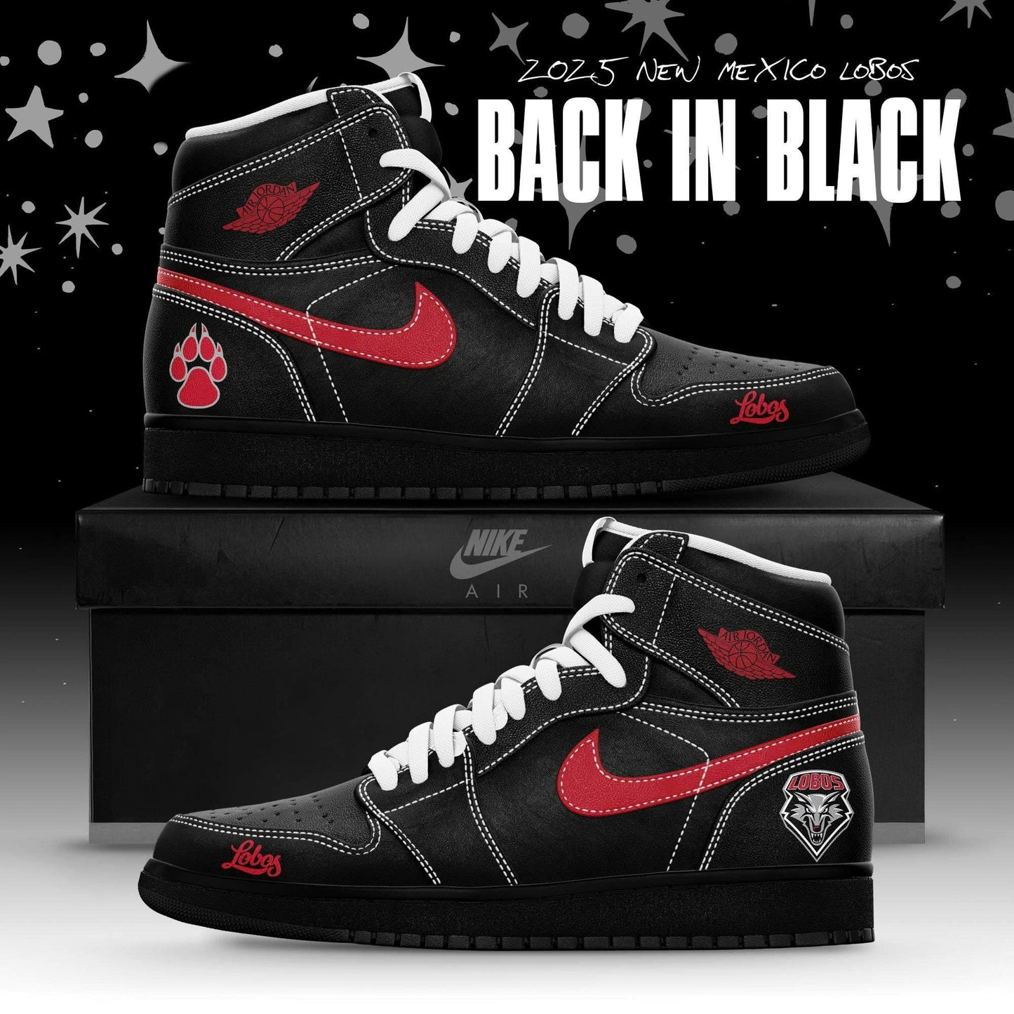 _ Back In Black New Mexico Lobos Special Edition Air Jordan1 Shoes