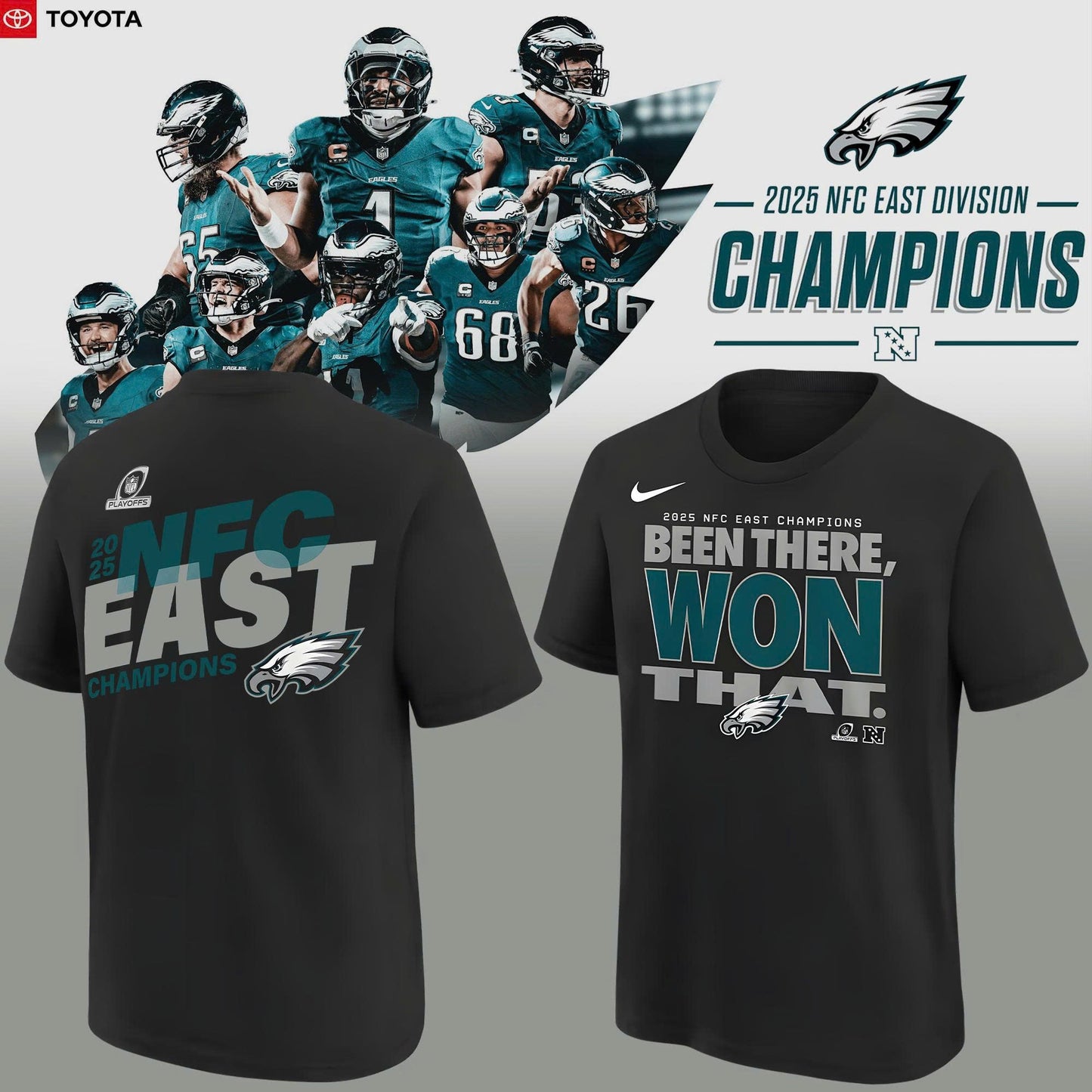 Black Philadelphia Eagles 2025 NFC East Division Champions Locker Room Trophy Collection T-Shirt