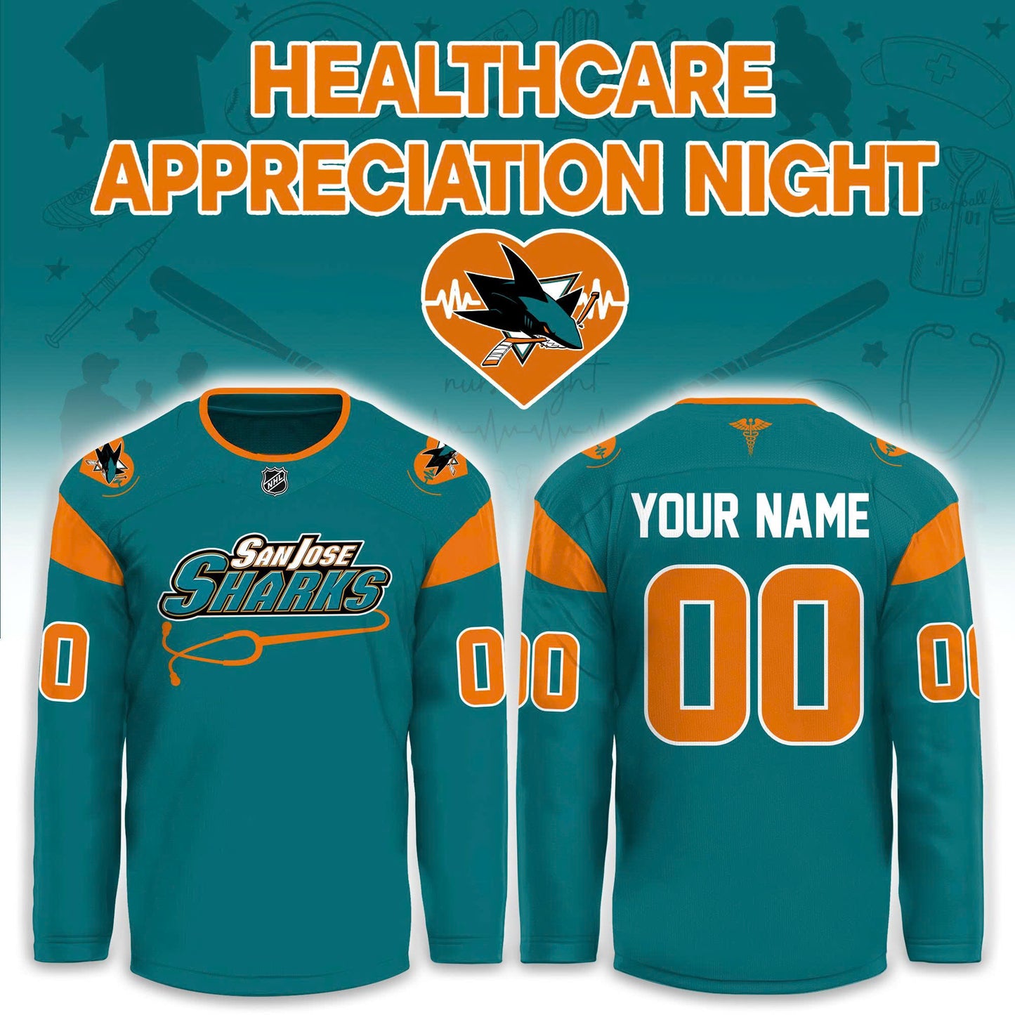 2026 San Jose Sharks Healthcare Appreciation Night Hockey Limited Edition Jersey, Jogger And Cap Outfit