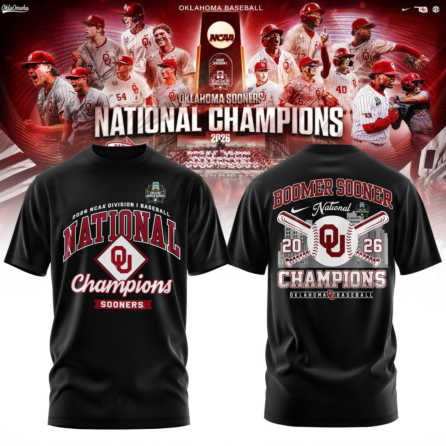 Oklahoma Sooners 2026 NCAA Baseball National Champions Tshirt