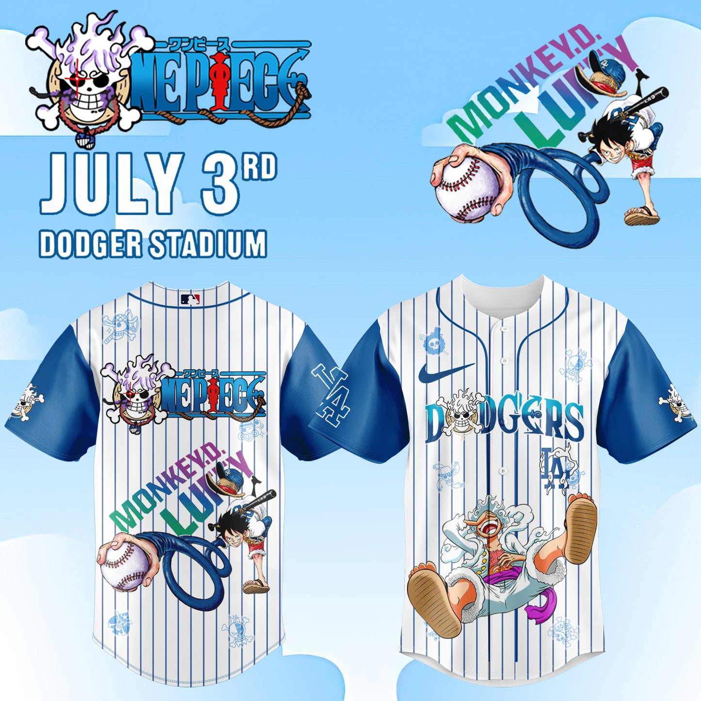 .Los Angeles Dodgers _ ONE PIECE Night Limited Luffy Gear 5 Jersey 2025