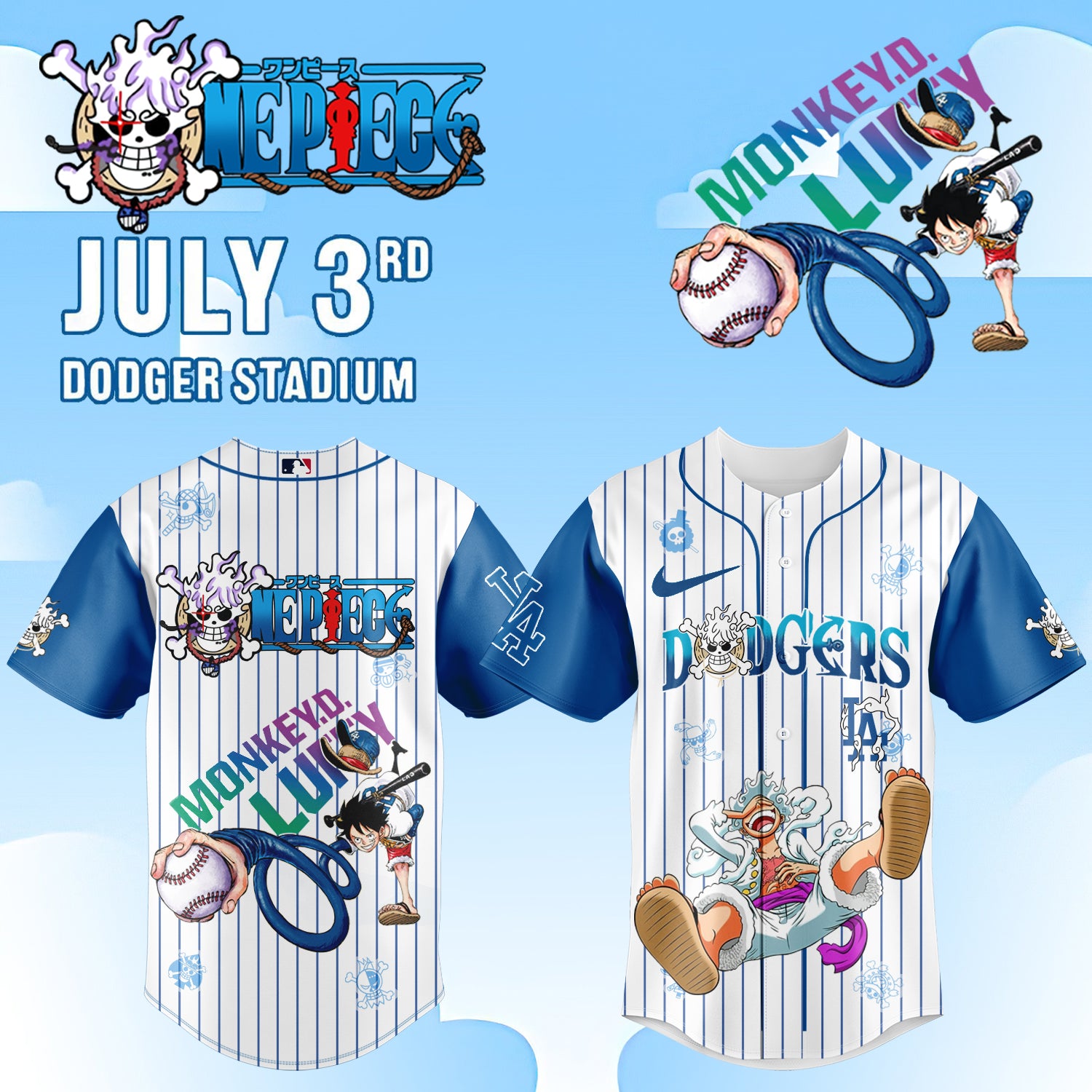 .Los Angeles Dodgers _ ONE PIECE Night Limited Luffy Gear 5 Jersey 2025
