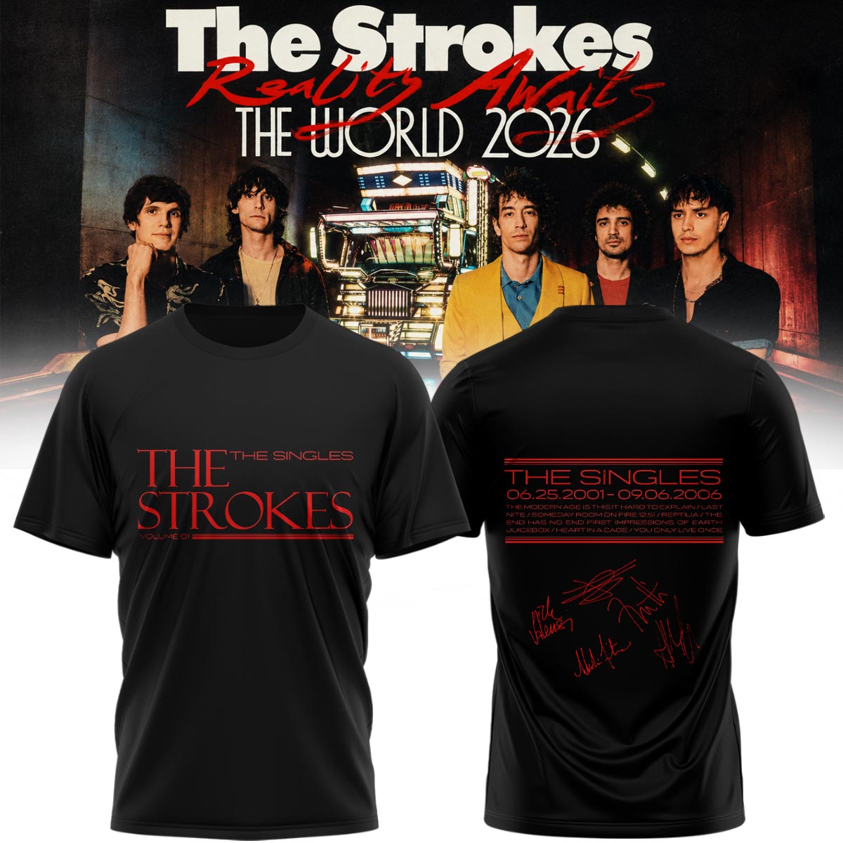 The Strokes “Reality Awaits Tour 2026” Signature Limited Edition – T-shirt