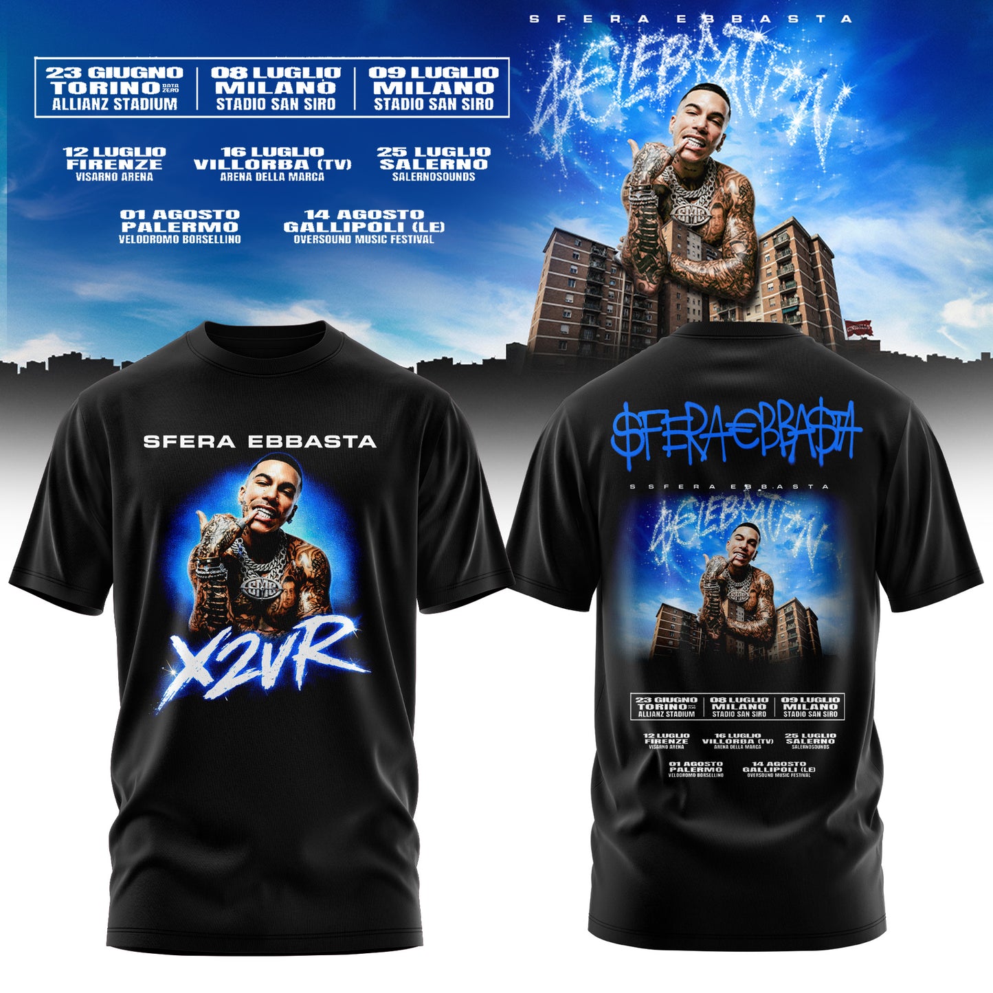 Sfera Ebbasta $€LEBRAT10N – Estate 2026 Tour T-Shirt