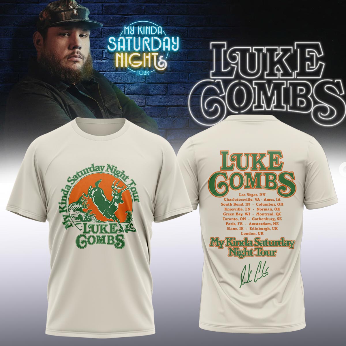 Luke Combs ”My Kinda Saturday Night Tour 2026” Limited Edition Signature – Tshirt
