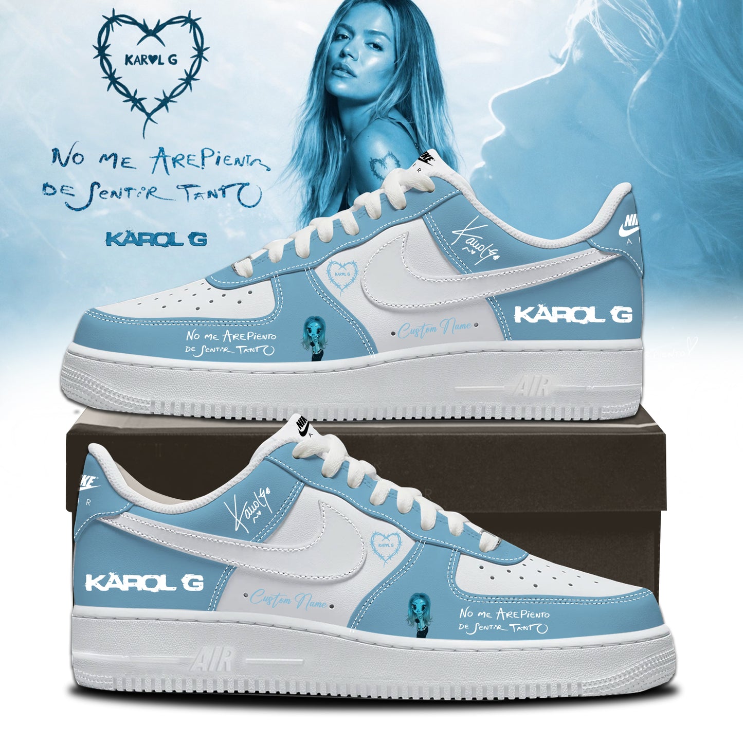 _Karol G “ NO ME ARREPIENTO DE SENTIR TANTO ” 🩵 Signature Limited Edition – Shoes