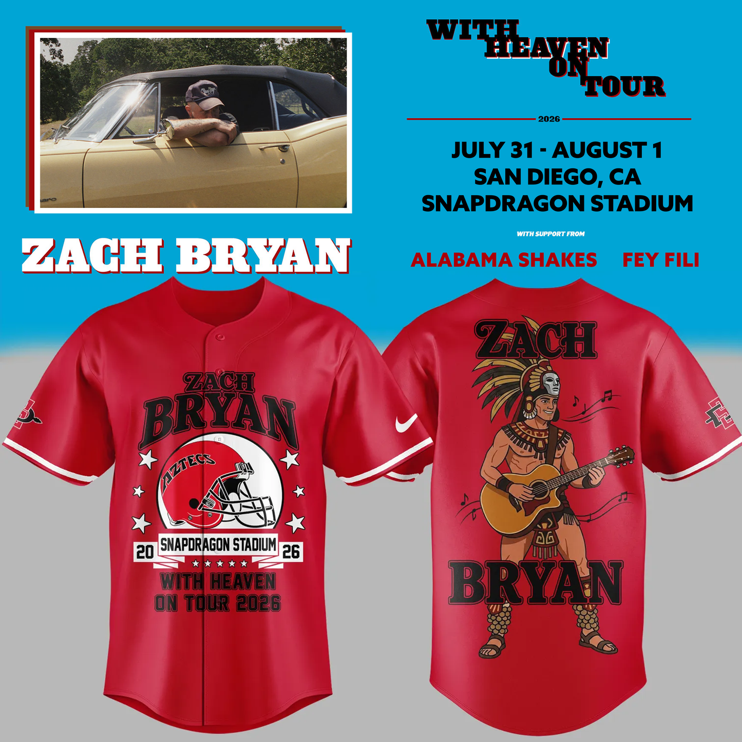 02.26. Limited Edition Zach Bryan x San Diego State Football - With Heaven On Tour 2026 Jersey