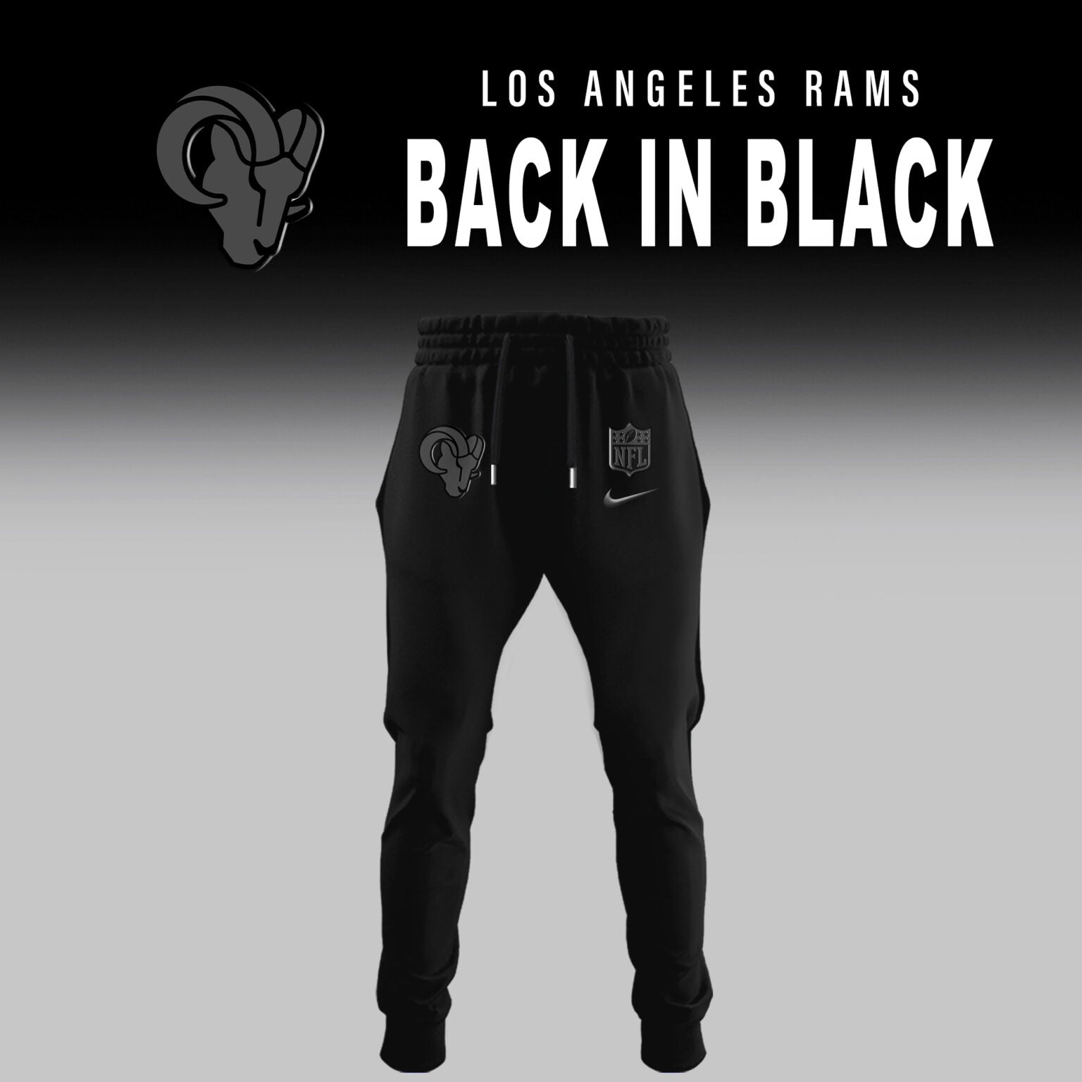 Los Angeles Rams 2025 Back In Black Edition Combo Hoodie Jogger And AF1 Low Top Sneaker For Fan