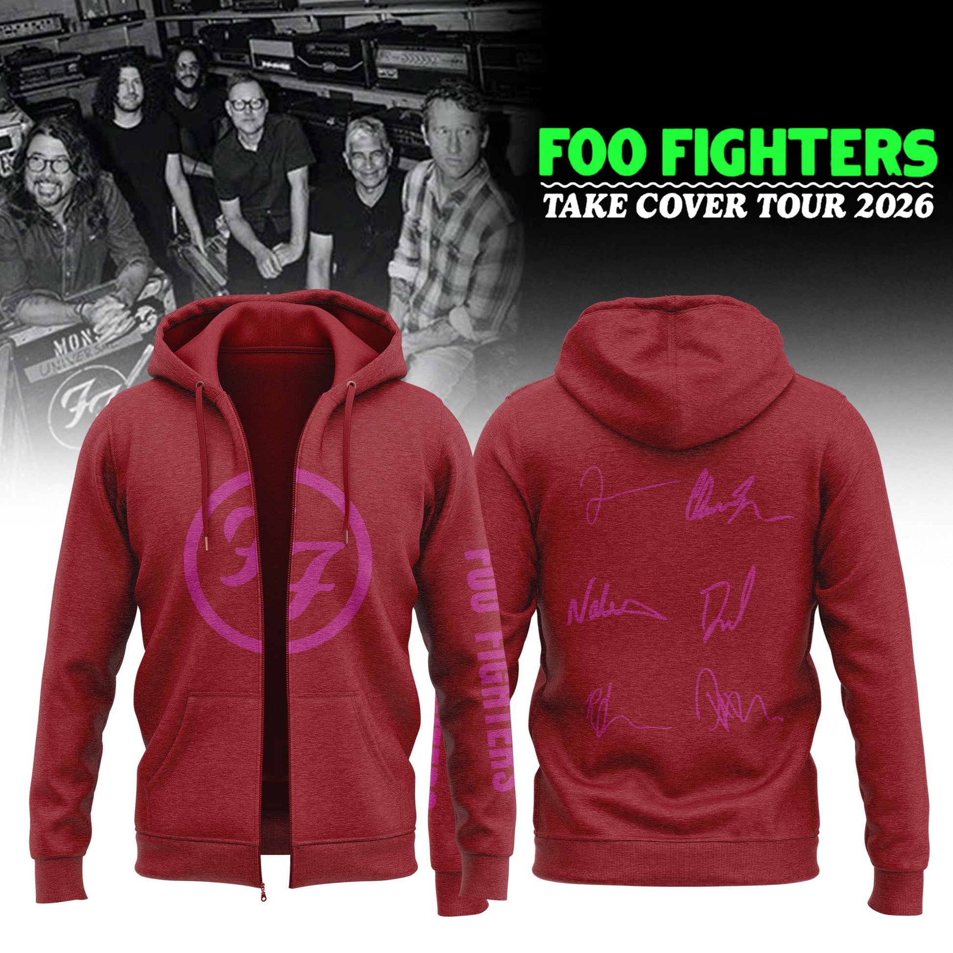 ...Foo Fighters ”Take Cover Tour 2026” Limited Edition Signature - Zip Hoodie