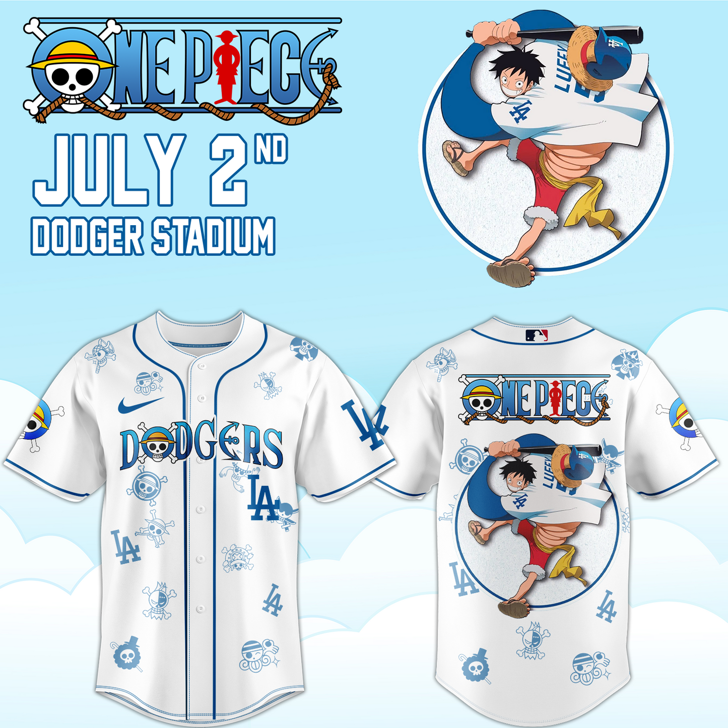 ,.ONE PIECE Night with the Los Angeles Dogger 2026 Jersey 3