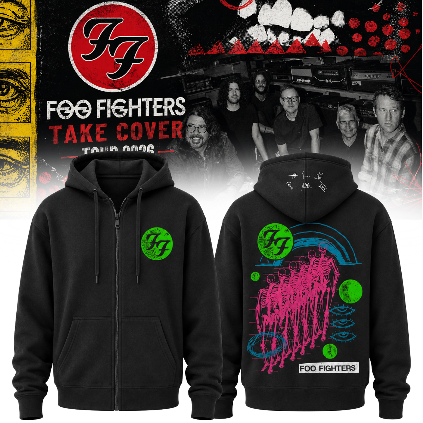 ,Foo Fighters ”Take Cover Tour 2026” Signature Limited Edition – Zip Hoodie
