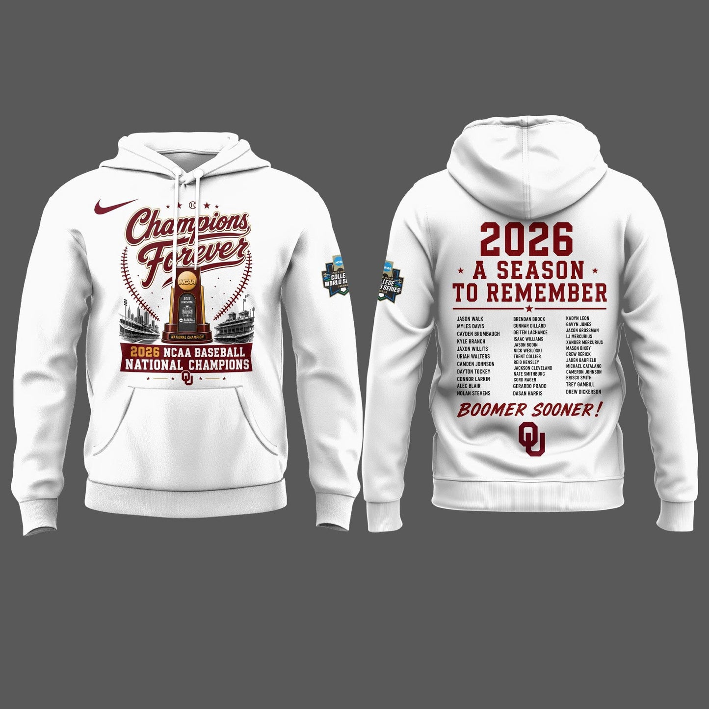 Oklahoma NCAA Basbeball Champions ’26 Limited Edition White Hoodie v2