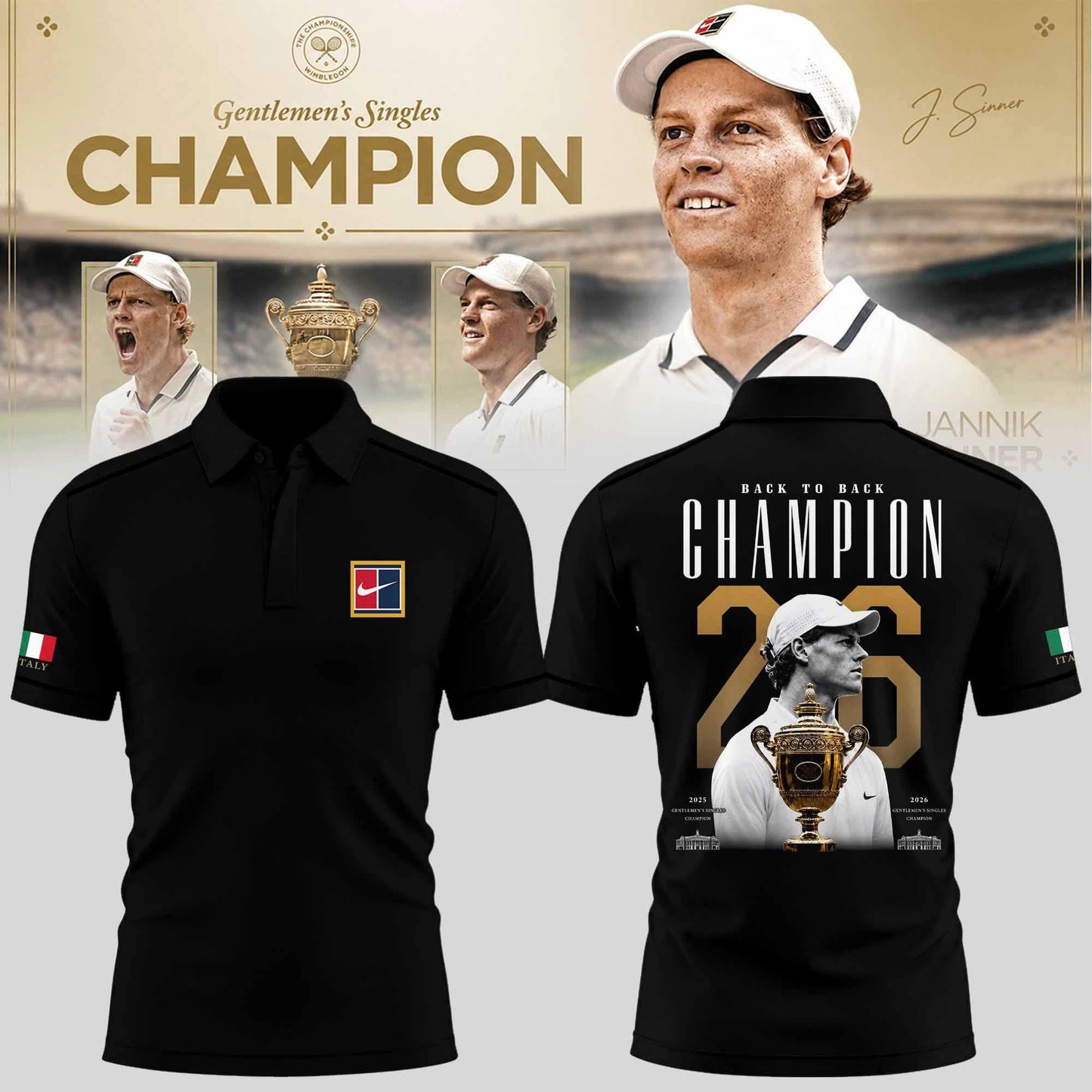 Limited Edition Jannik Sinner 2026 Wimbledon Champions Polo