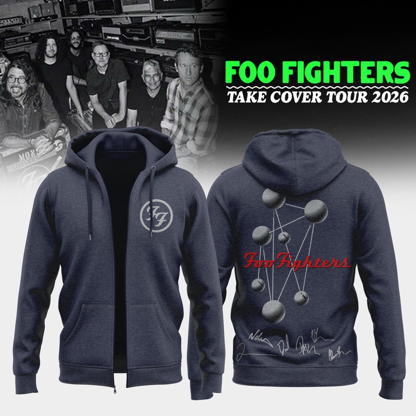 ...Foo Fighters ”Take Cover Tour 2026” Limited Edition Signature - Zip Hoodie
